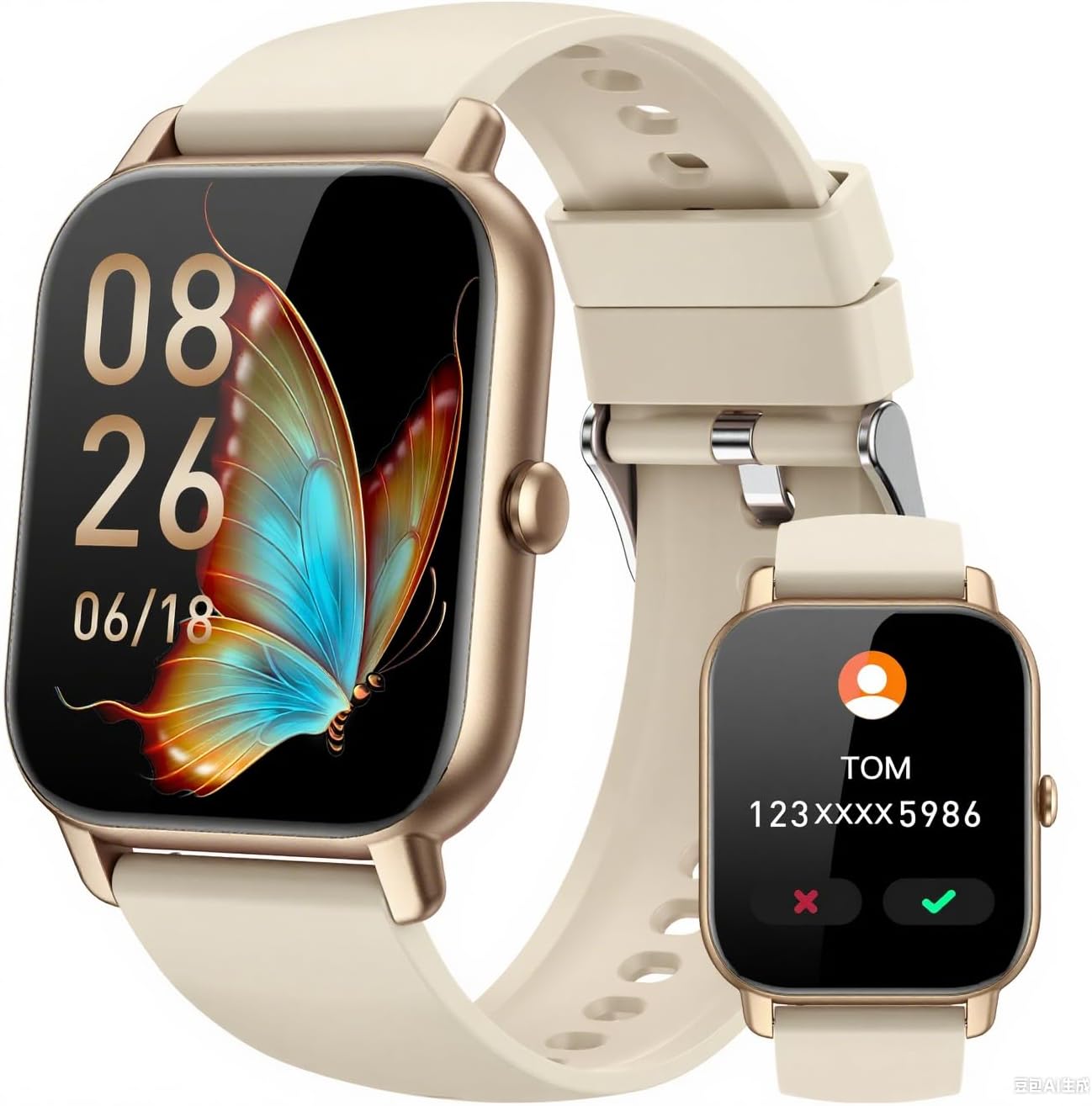 Smart Watches for Men Women, Fitness Tracker with Activity Counter/Sleep Monitor, IP68 Waterproof Smart Watch for Android iPhone iOS Compatible (Champagne Gold, 1.83)