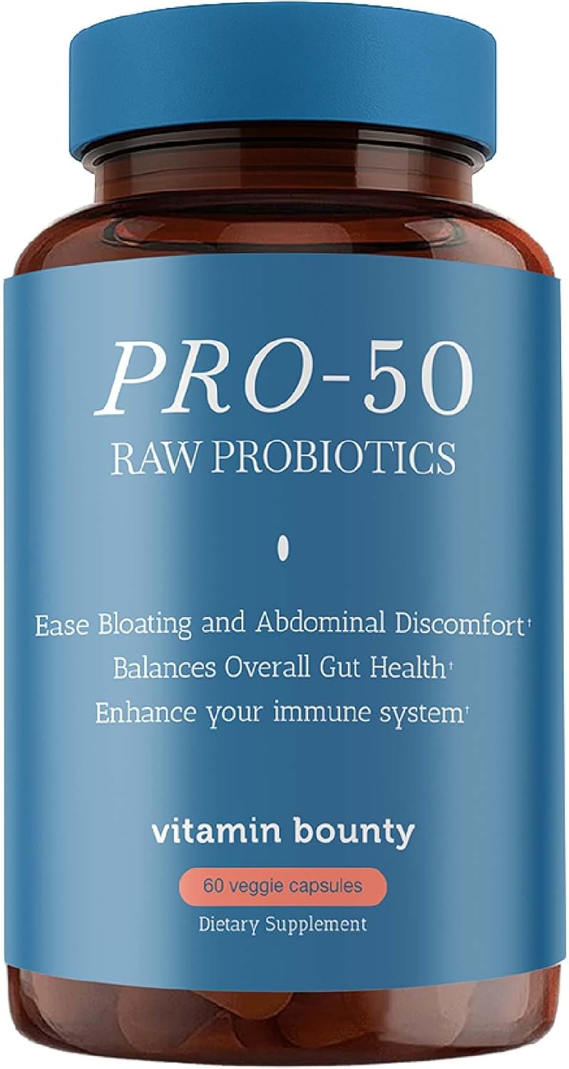 Vitamin Bounty Pro-50 – Probiotics for Women & Men – 50 Billion CFU – 13 Strains Probiotic + Prebiotic – Probiotics for Digestive Health – Delayed Release Capsules – 60 Count