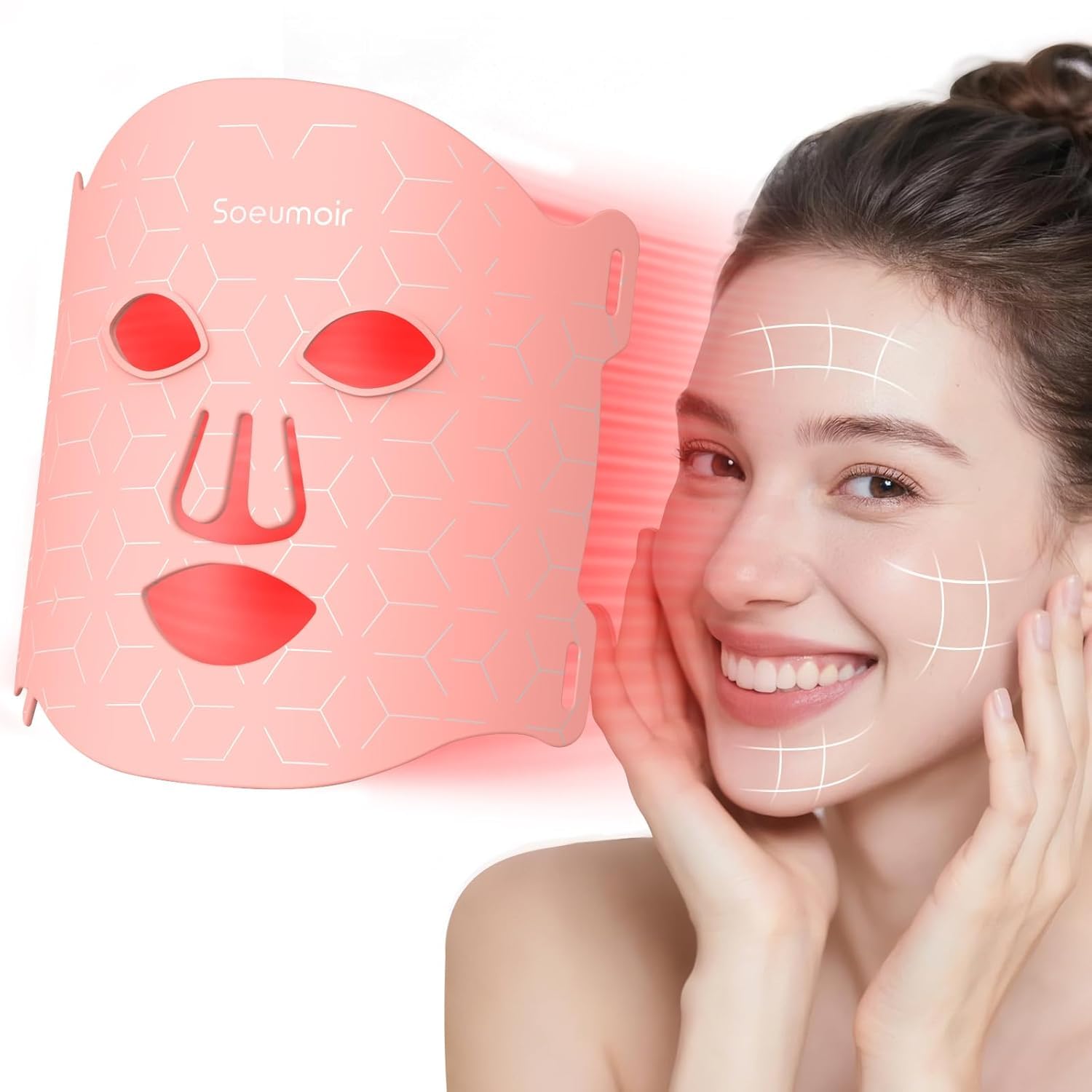 Red Light Therapy Mask for Face,LED Face Mask Light Therapy, 7 Light Modes with 432 LEDs & 850nm NIR LED Light Therapy, 3600mAh Rechargeable Red light mask