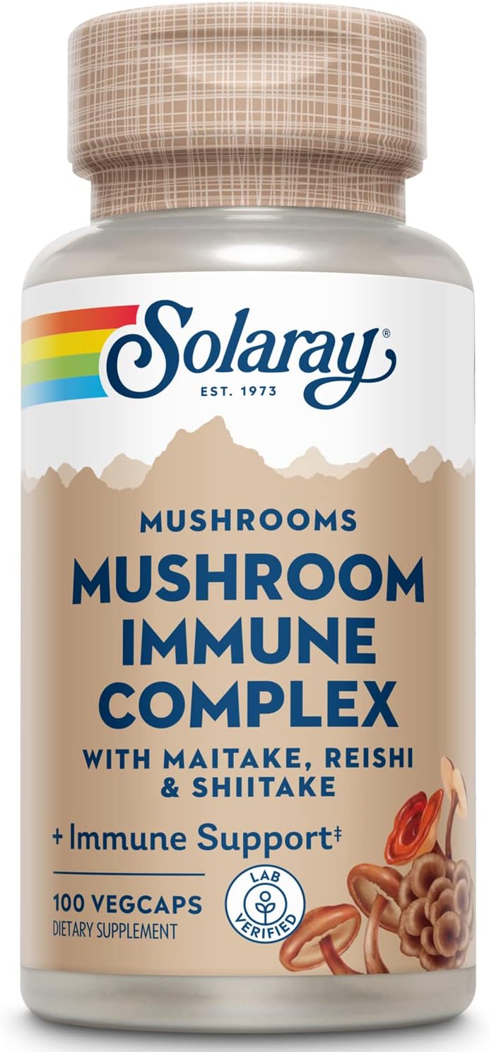 SOLARAY Maitake, Reishi, & Shiitake Mushroom Complex Capsules – Mushroom Supplement for Men & Women, 600 mg per Serving, Immune Health Support – 100 Veg Caps