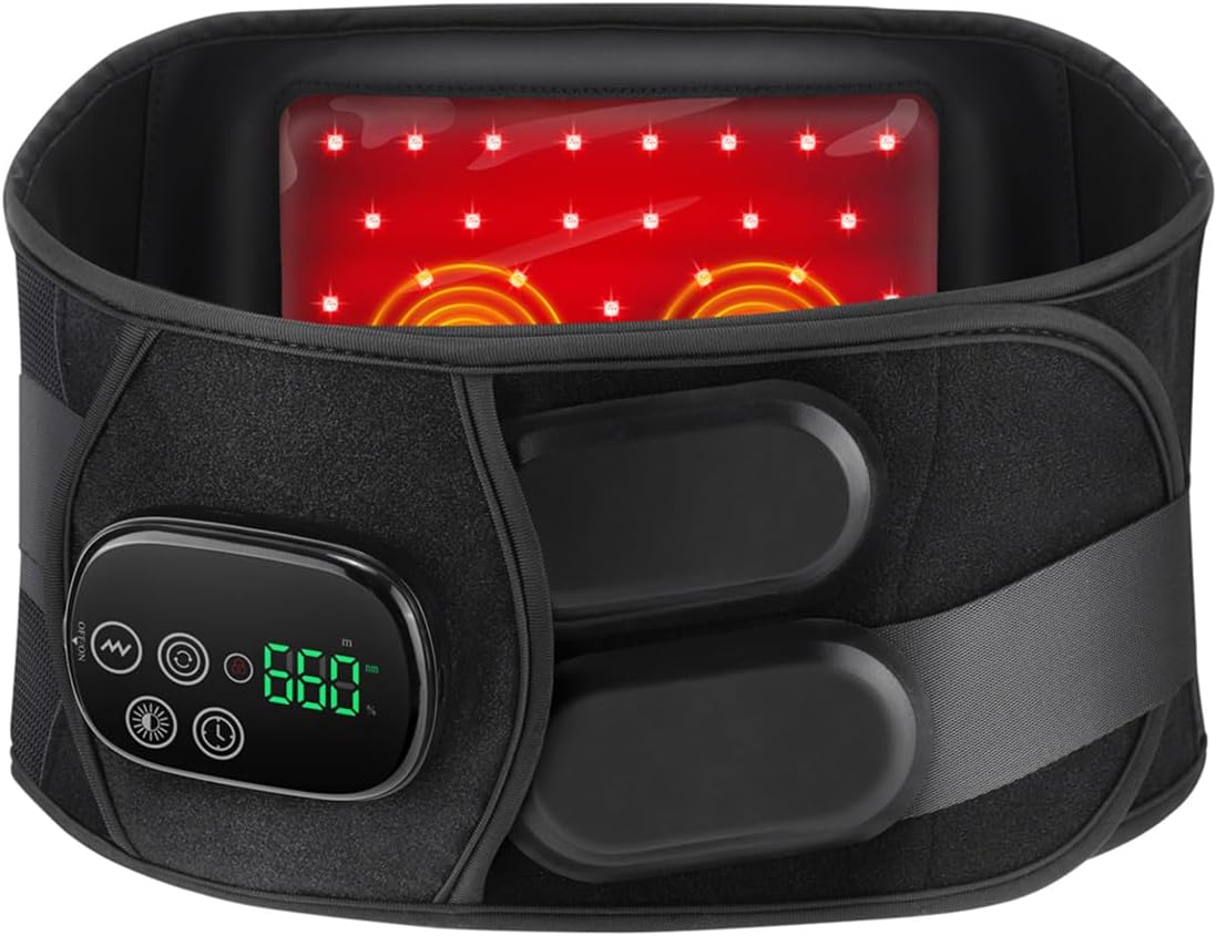 Cordless Sciatica Pain Relief Devices – 660nm 850nm Near Infrared Red Light Therapy Belt Lower Back with Heating Soothing Vibration, Support to 50″ Waist, Auto Off, 1H Run Time