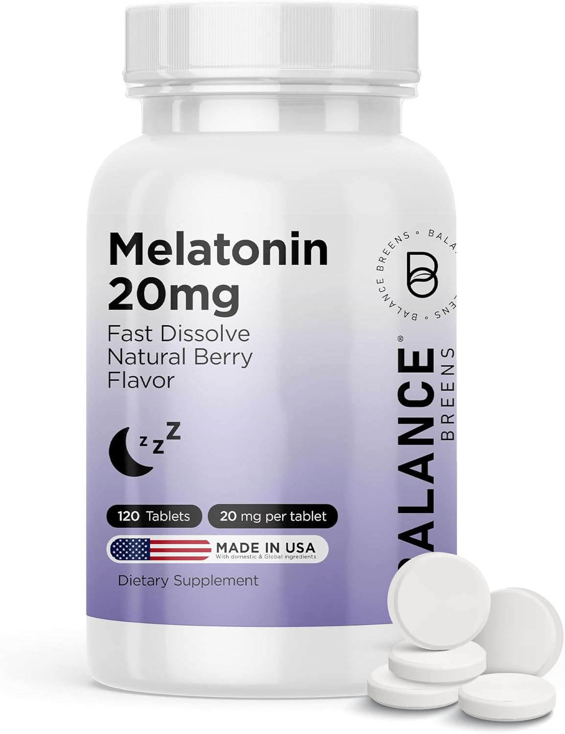 Melatonin 20mg Fast Dissolve Tablets – High Potency, Fast Acting, Natural Sleep Support – Sleep Aids for Adults – Non-Groggy, Drug-Free Formula – 120 Sleeping Pills (120 count (Pack of 1))