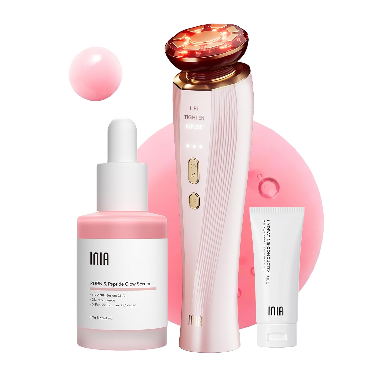 INIA Flare 3-in-1 Microcurrent Facial Device Red Light Therapy for Face and Neck Massager Tool with Heat & Vibration for Skincare Puffiness, Firming, Smoothing