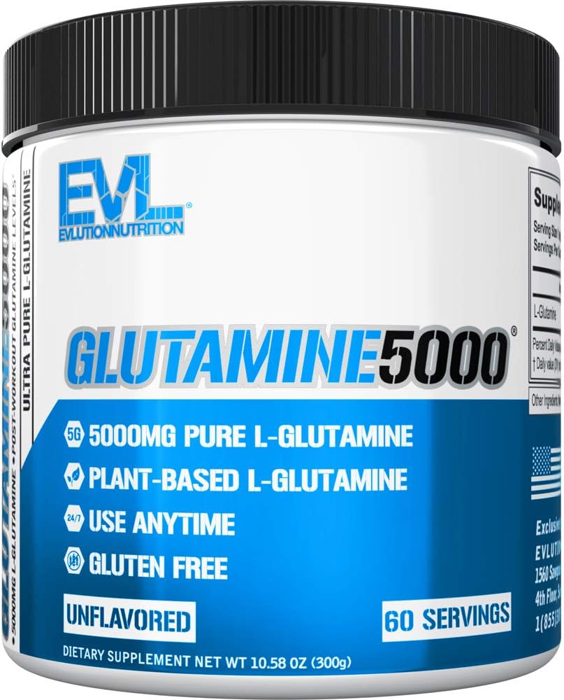 Pure Vegan L-Glutamine Powder Supplement – Evlution Nutrition Nitric Oxide Booster 5g L Glutamine Supplement for Post Workout Recovery Enhanced Pumps Gut Health Energy and Immunity – Unflavored
