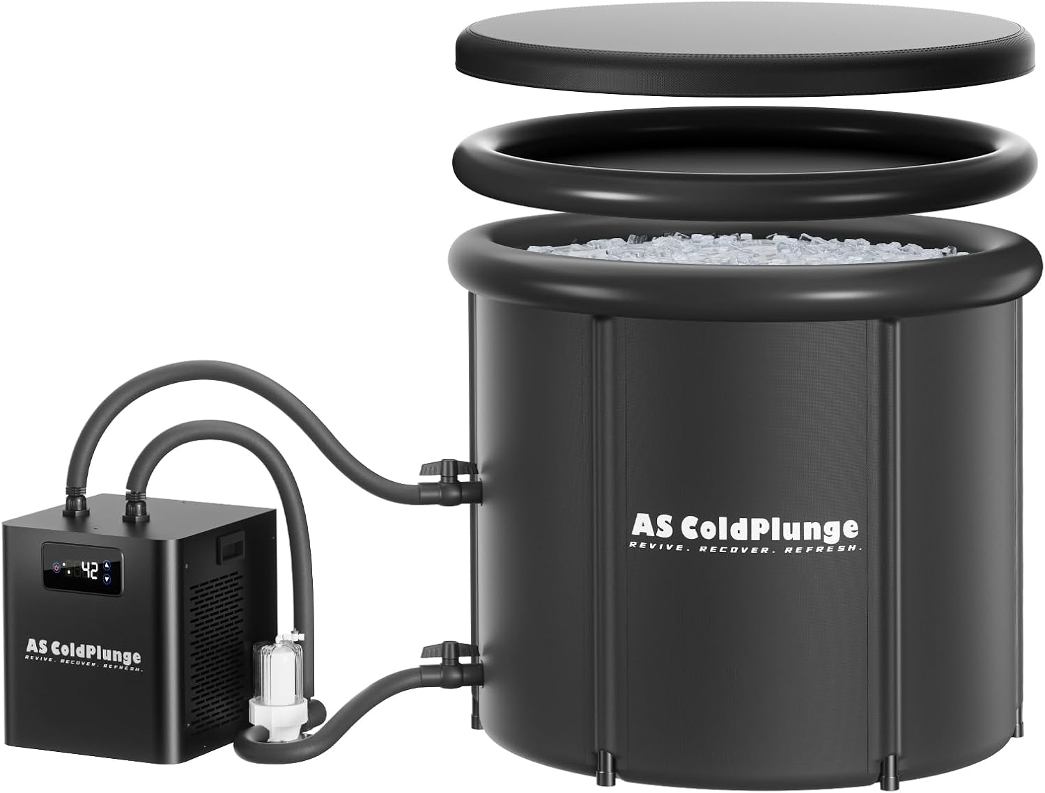 AS ColdPlunge 1/3HP Ice Bath Chiller & Cold Plunge Tub Bundle – XL 100 Gal Insulated Ice Pod, External Pump & Filter, Cold Plunge Tub with Water Chille for Athletes, Recovery & Home Wellness