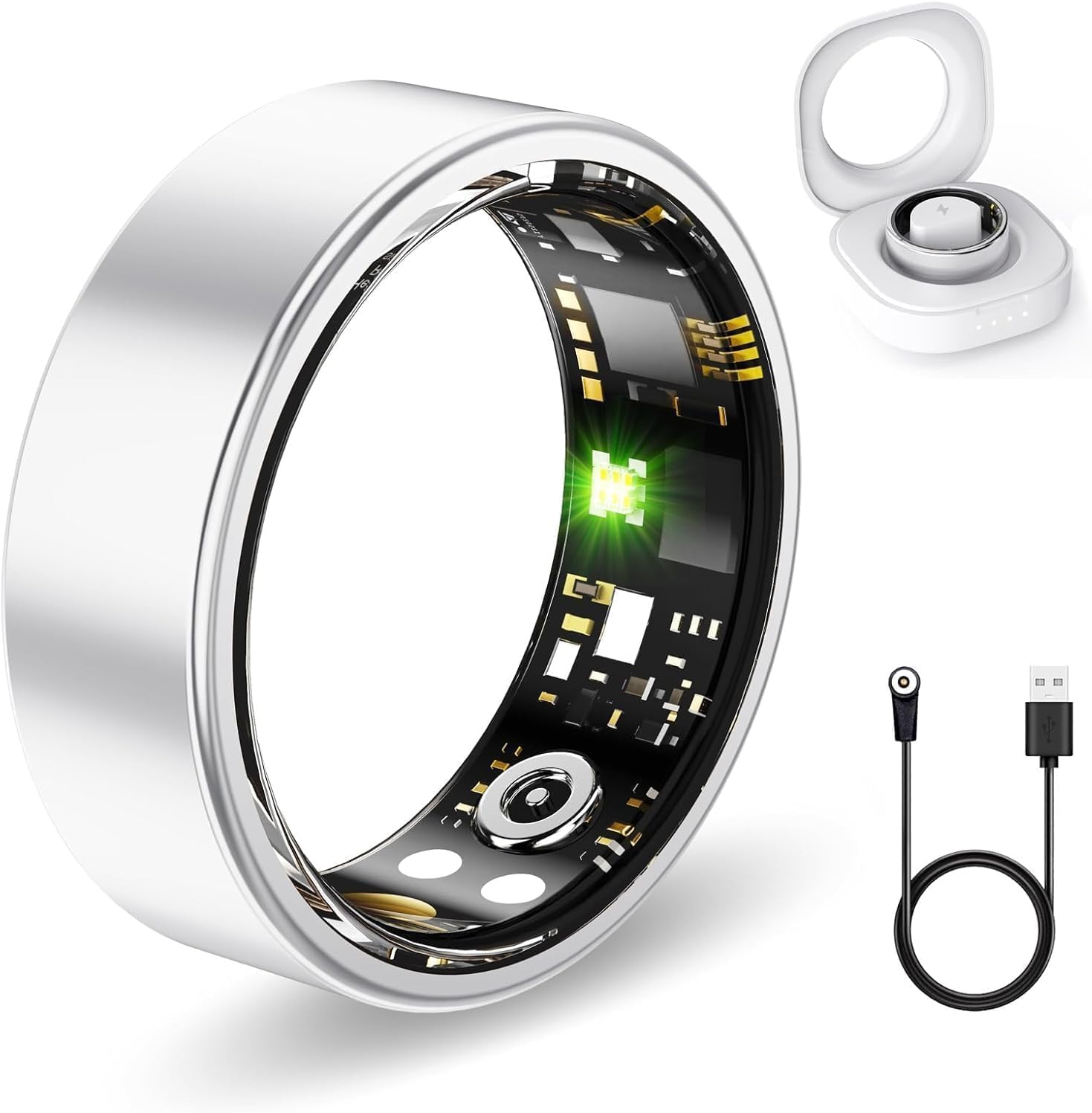 Smart Rings for Women Men, Fitness Ring with Heart Rate, Blood Oxygen, HRV, Stress, Sleep Tracker, Step Tracker, No Subscription Fee, lP68 Waterproof Smart Ring for iPhone & Android (Silver 11#)