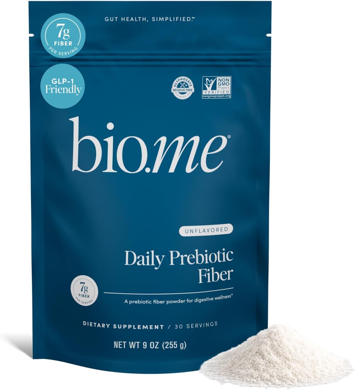 Bio.me Daily Prebiotic Fiber Powder Unflavored – 7g Per Serving – Soluble & Insoluble Fiber Supplement Powder for Women & Men – Digestive Health & Gut Health – GLP-1 Friendly, Sugar Free – 30 Servings