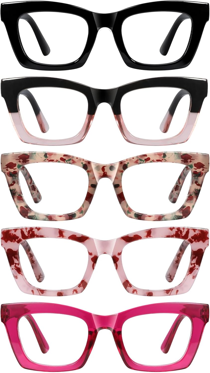 Reading Glasses for Women-Fashion 5 Pack Blue Light Blocking Readers with Spring Hinge Computer Eyeglasses