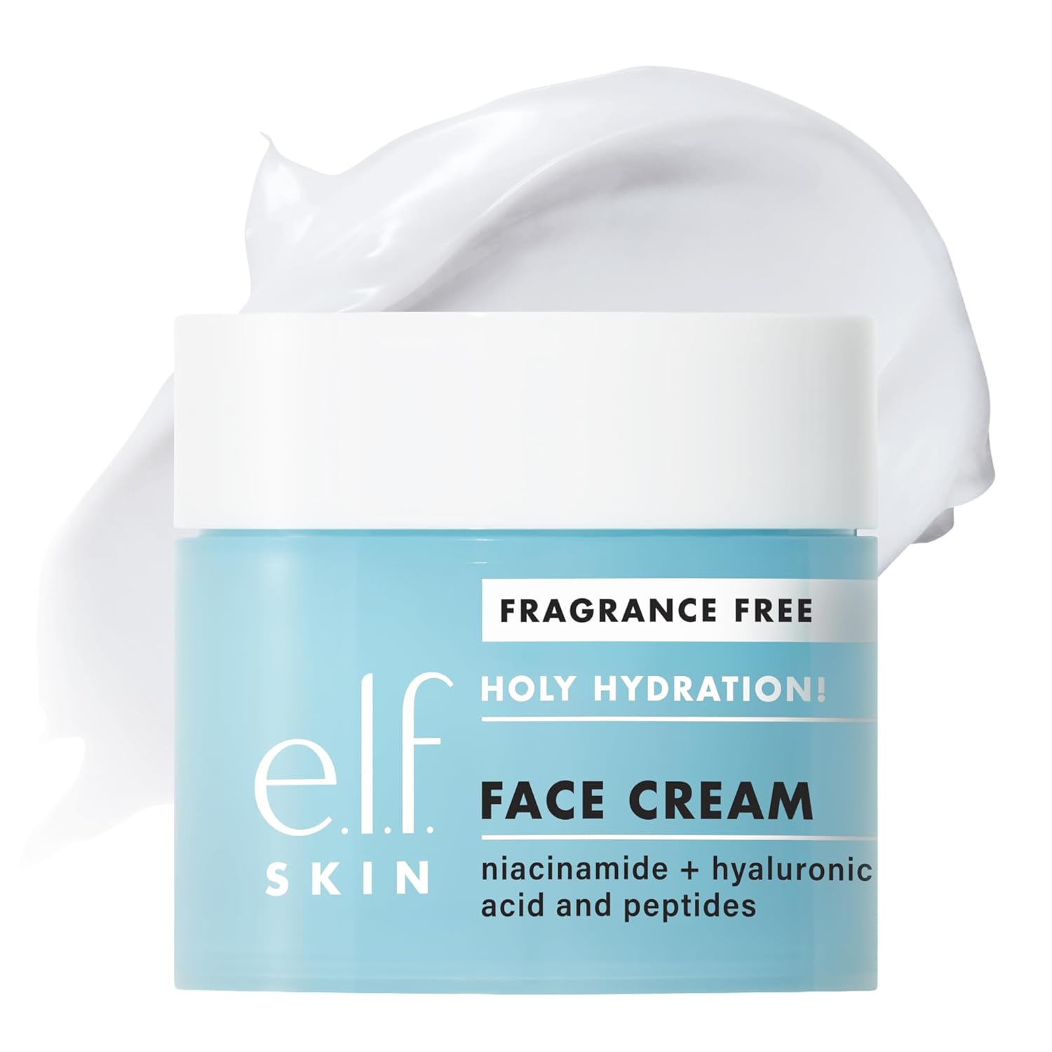 e.l.f., Skin Holy Hydration! Face Cream with Hyaluronic Acid, Fragrance Free, Niacinamide and Peptides, Nourishing Moisturizer