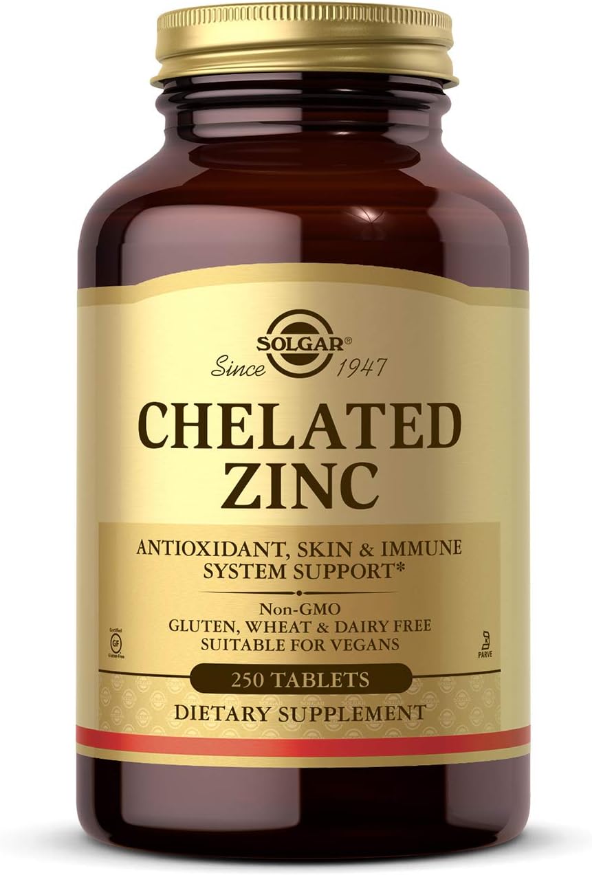 Solgar Chelated Zinc, 250 Tablets – Zinc for Healthy Skin – Supports Cell Growth & DNA Formation – Exerts Antioxidant Activity – Supports A Healthy Immune System – Non GMO, Vegan – 250 Servings