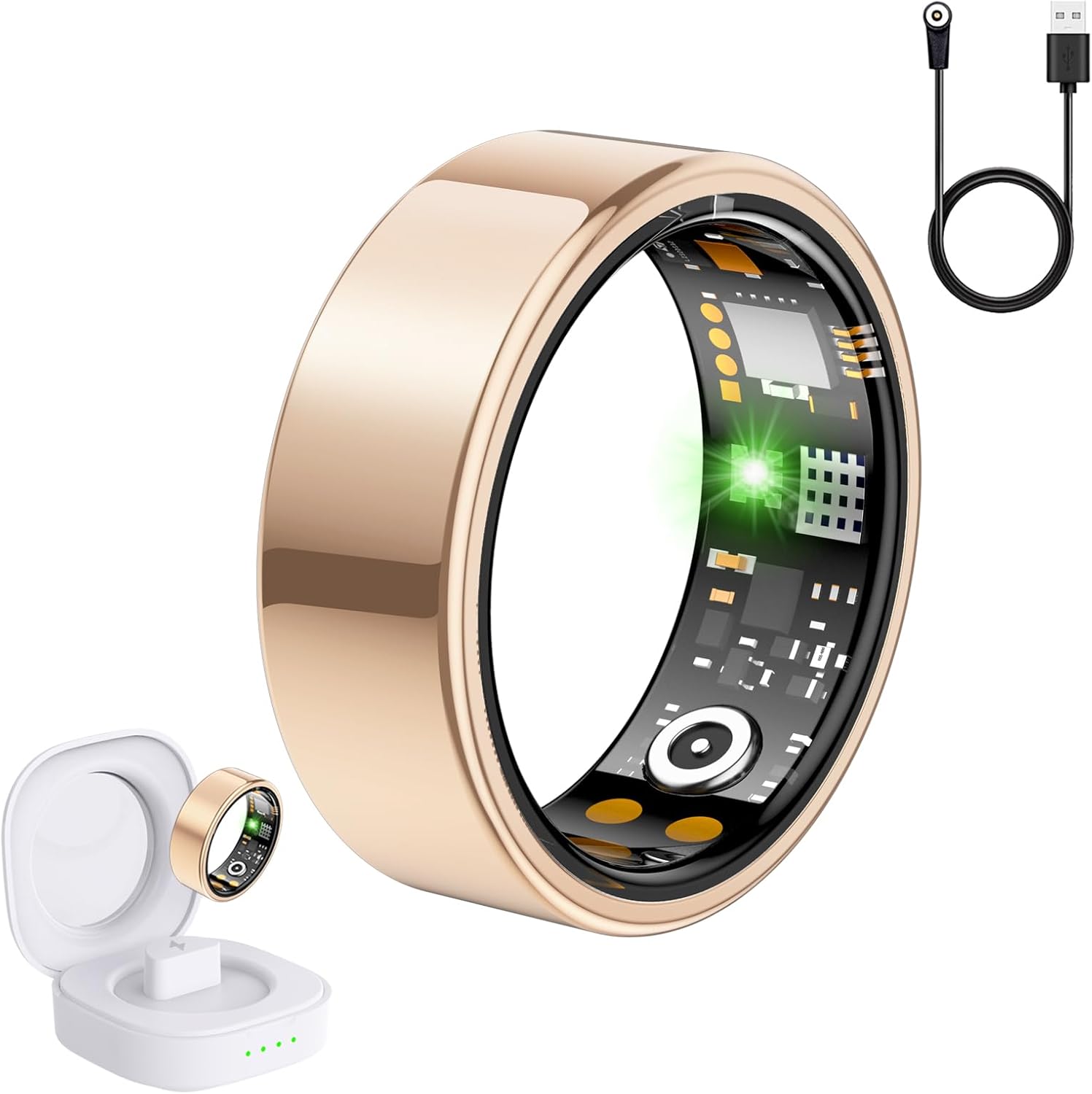 Smart Ring for Women Men, Fit Ring with Heart Rate, Blood Oxygen, HRV, Sleep Monitor, Stress, Step Counter, IP68 Waterproof Fitness Rings for iPhone & Android, No Subscription Fee (Rose Gold, 9#)
