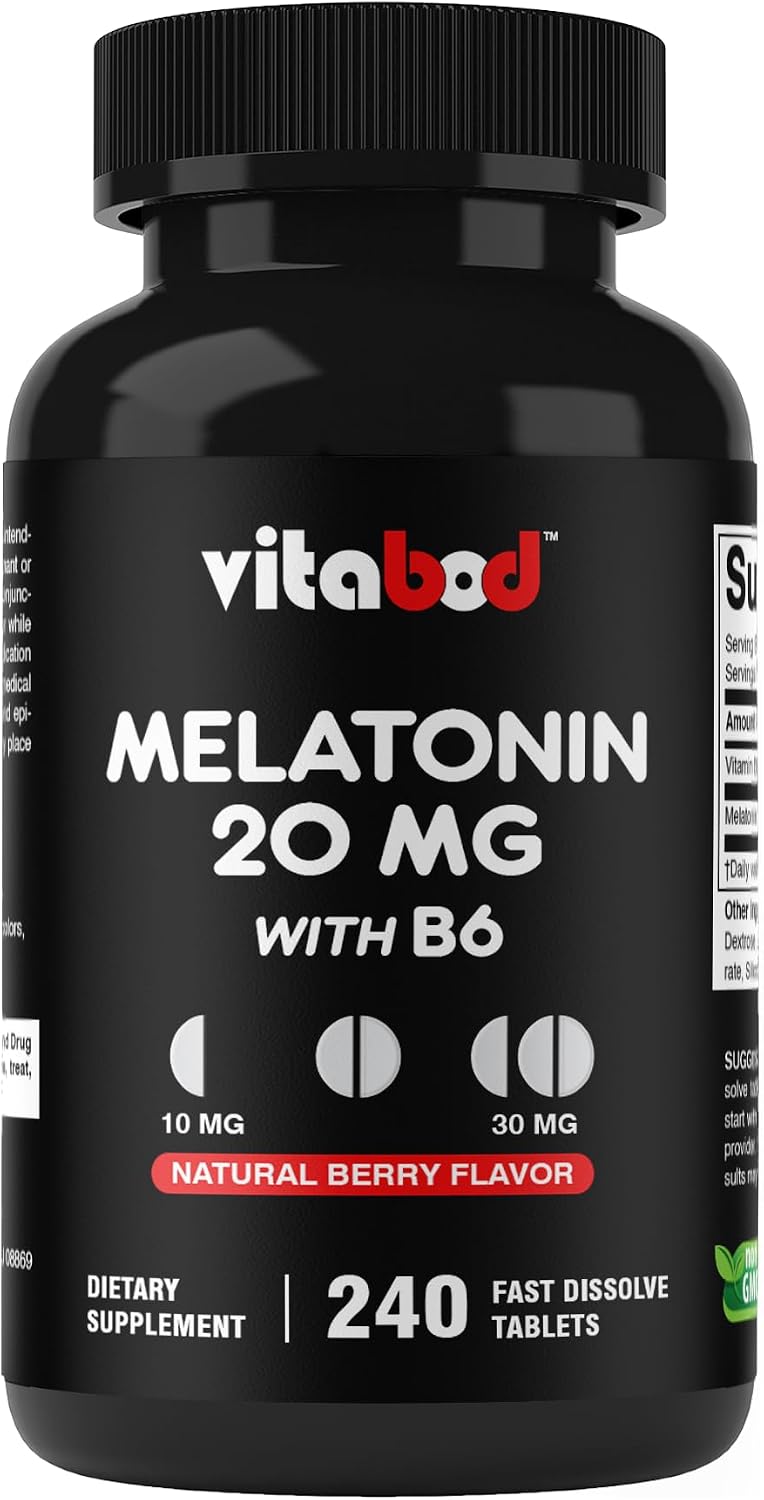 Vitabod Melatonin 20 mg – 240 Fast Dissolve Tablets – Drug Free – Natural Berry Flavor – Vegetarian, Non-GMO, Gluten Free 240 Count (Pack of 1) (240 Count (Pack of 1))