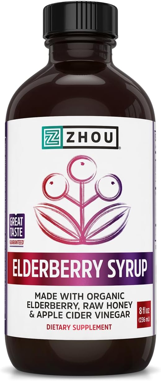 Zhou Nutrition Elder-Mune+ Syrup – Organic Black Elderbery Syrup for Adults, Immune Support Elixir with Apple Cider Vinegar, Echinacea Tincture, Natural Wellness – 8 Fl Oz Glass Bottle