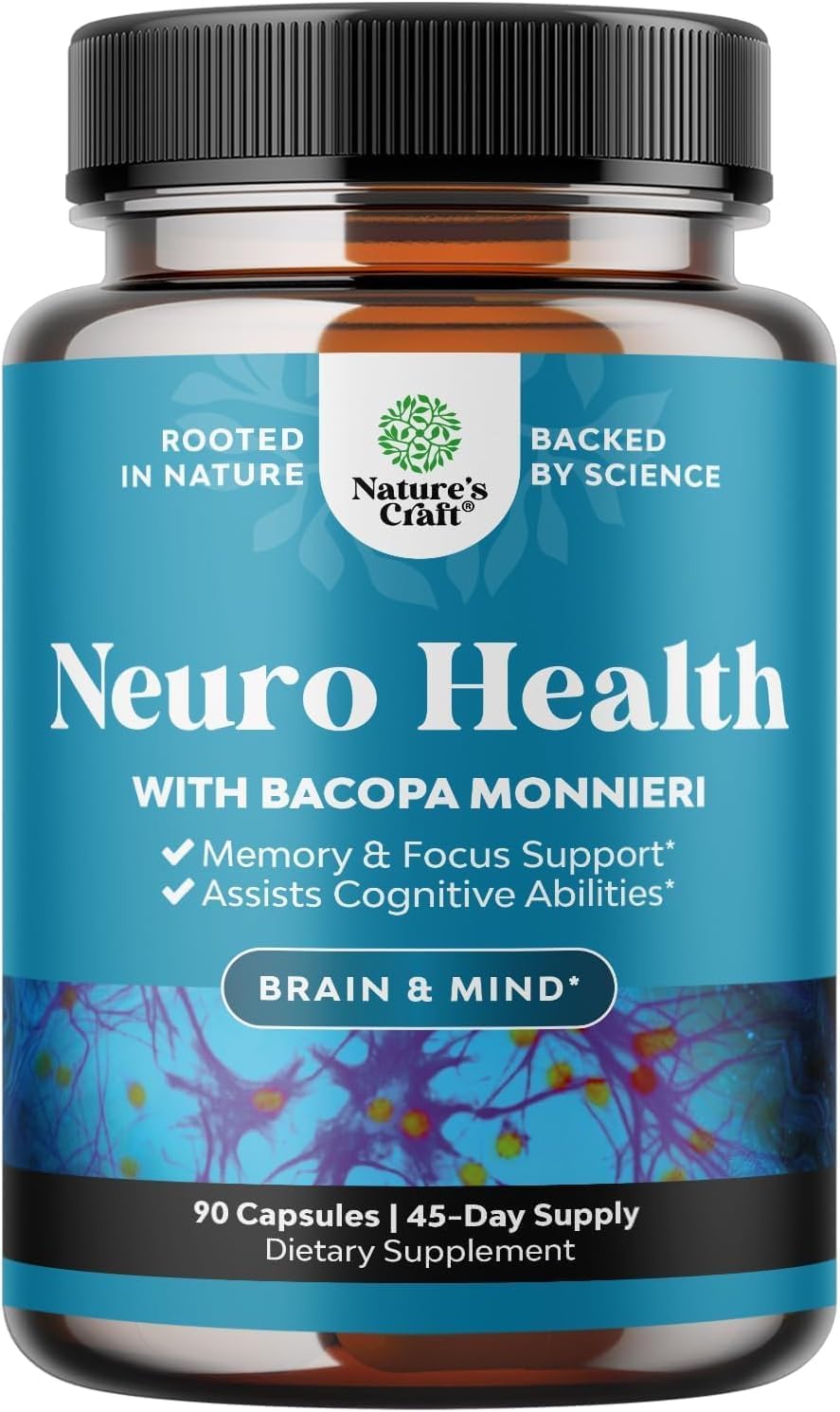 Nootropic Brain Supplement for Memory and Focus Support – Vitamins for Mental Support & Clarity with Bacopa Monnieri, VIT A, B6, Riboflavin, Niacin, Thiamin & Folate – Cognitive Complex – 90 Count