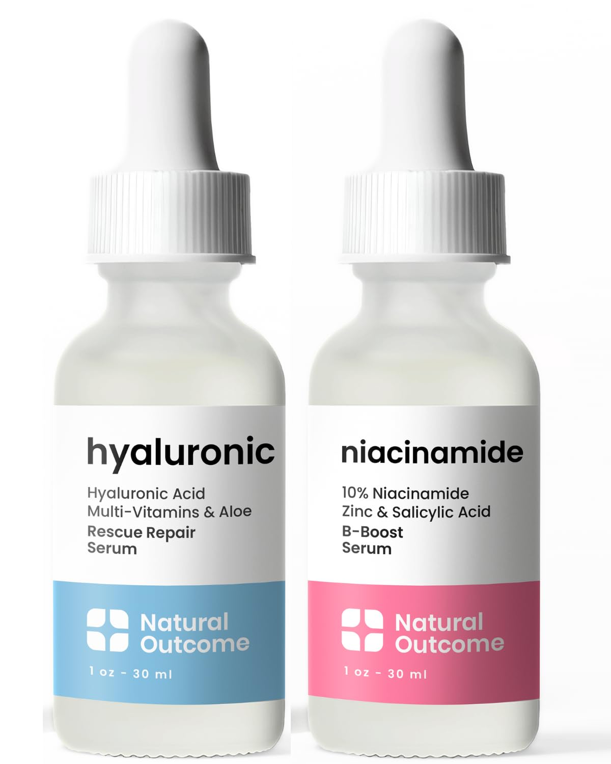 Natural Outcome Hydrating Hyaluronic Acid Serum and 10% Niacinamide Face Serum – Lightweight Anti Aging Facial Serum Set 1 oz Each, Vegan, Cruelty Free & Fragrance Free