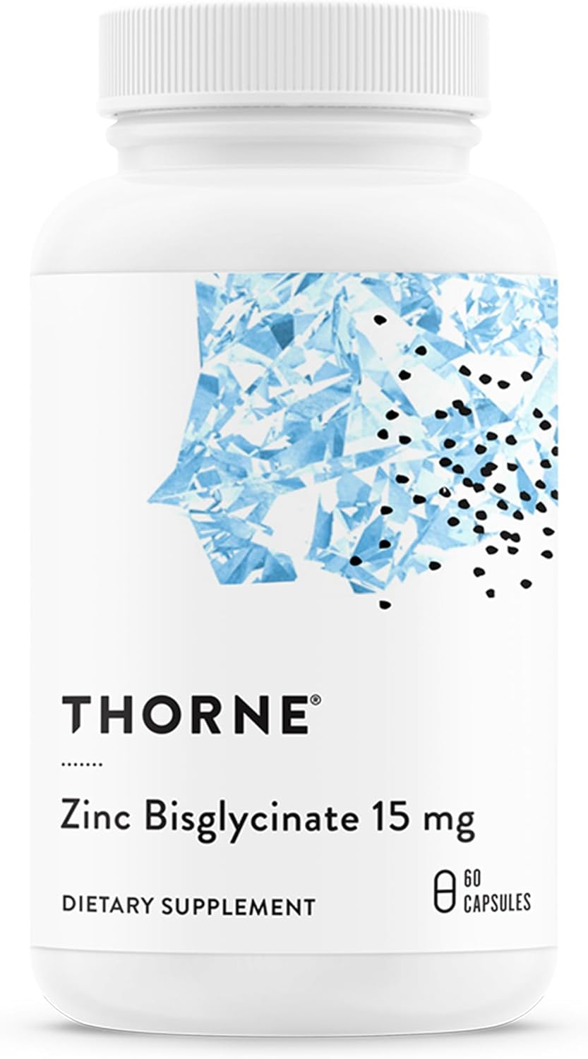 THORNE – Zinc Bisglycinate 15 mg – Highly Absorbable Zinc Supplement – Supports Immune System, Eye, Skin & Reproductive Health* – Third-Party Certified – Gluten, Dairy & Soy-Free – 60 Capsules