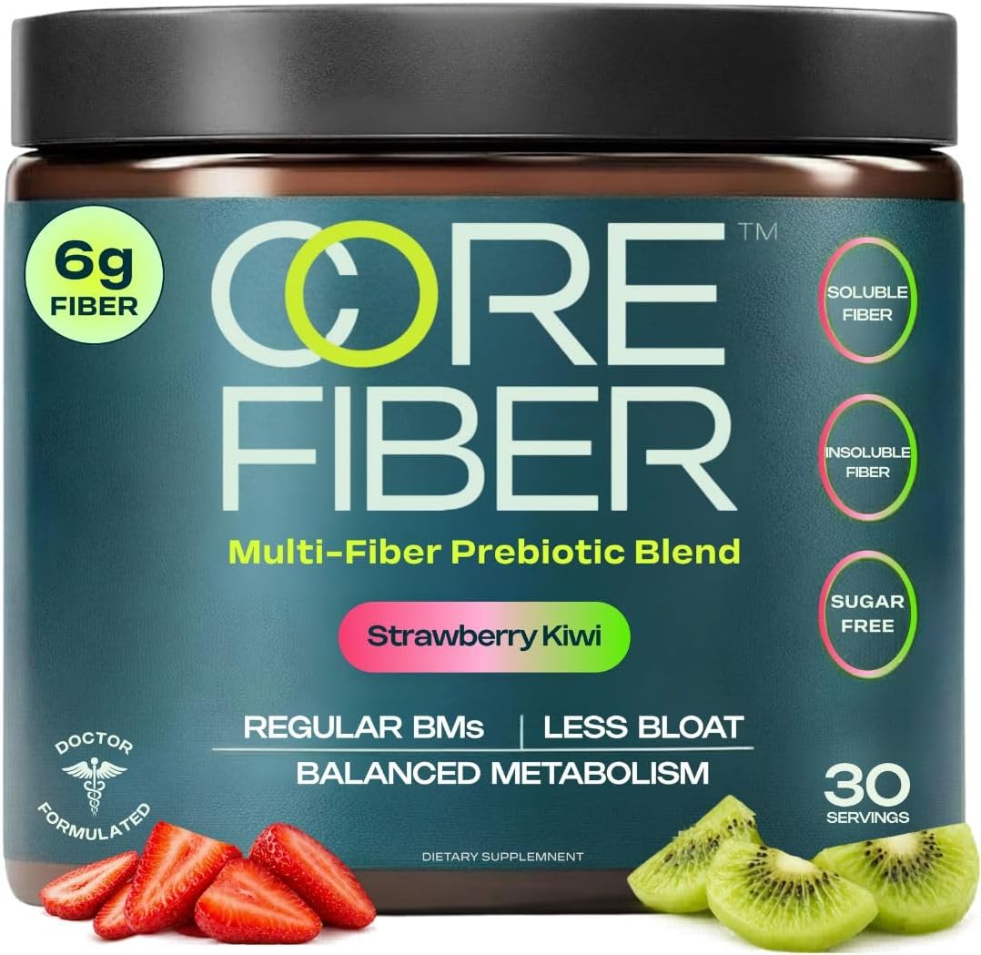 Prebiotic Fiber Supplement for Women & Men – 6g Prebiotic Fiber Powder – Daily Blend for Gut Health, Bloating, Regular Digestion & Energy – Soluble & Insoluble, Sugar Free, Strawberry Kiwi, 30 Serving