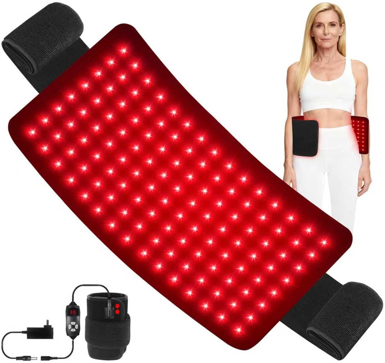 Red Light Therapy Belt for Body: 660nm 850nm Infrared Light Wrap with Timer – Portable Wearable Heating Pad for Belly Lower Back Knee Comfort & Muscle Relaxation – Home Use Gift for Women Men