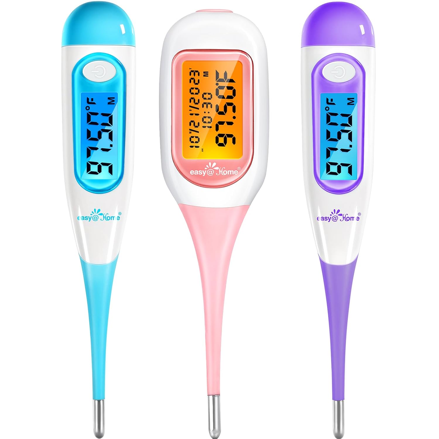 Easy@Home Basal Body Thermometer for Ovulation, 1/100th Degree High Precision, Accurate BBT Thermometer for Natural Ovulation Tracking by Premom APP, EBT-100B & EBT-100B & EBT-300, Blue, Purple, Pink