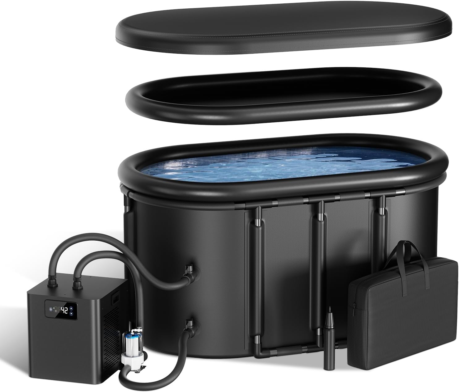 1/3HP Cold Plunge Chiller & Ice Bath Tub Set, Cold Plunge Tub with Water Chiller with External Filter, XXL 148Gal Portable Ice Pod with Insulated Lid, Enhance Recovery and Energy