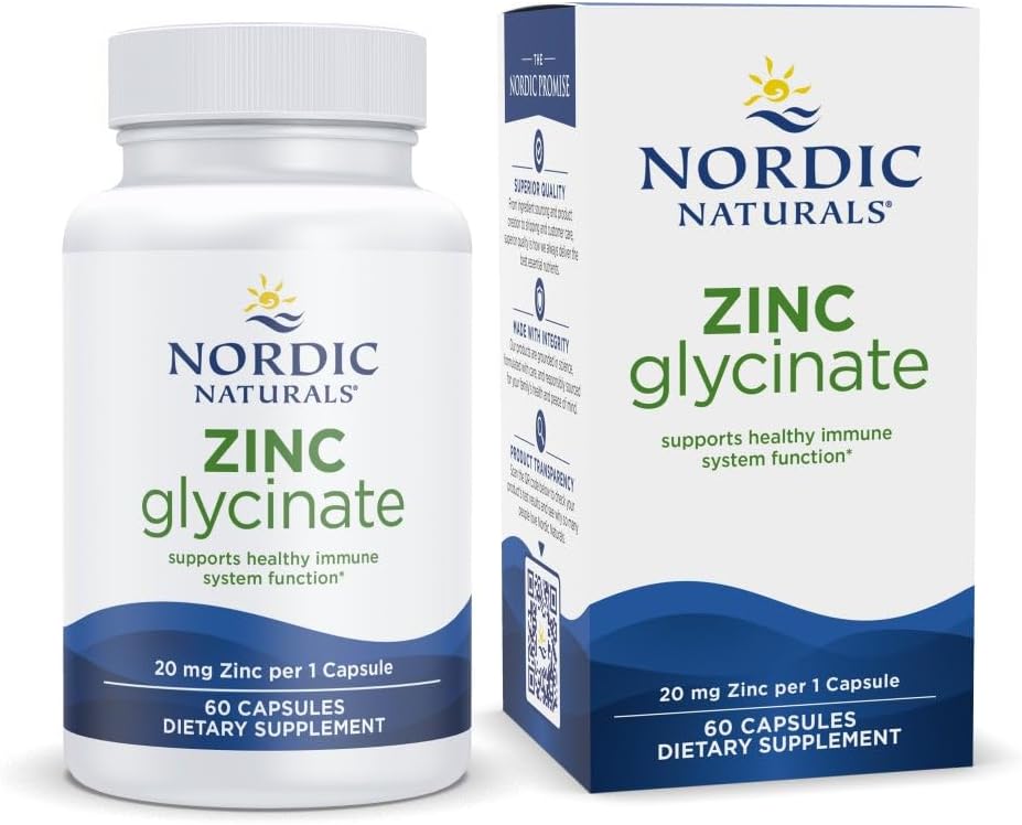 Nordic Naturals Zinc Glycinate – 60 Capsules – 20 mg Highly Absorbable Zinc Glycinate – Optimal Wellness – Non-GMO, Gluten Free, Vegan – 60 Servings