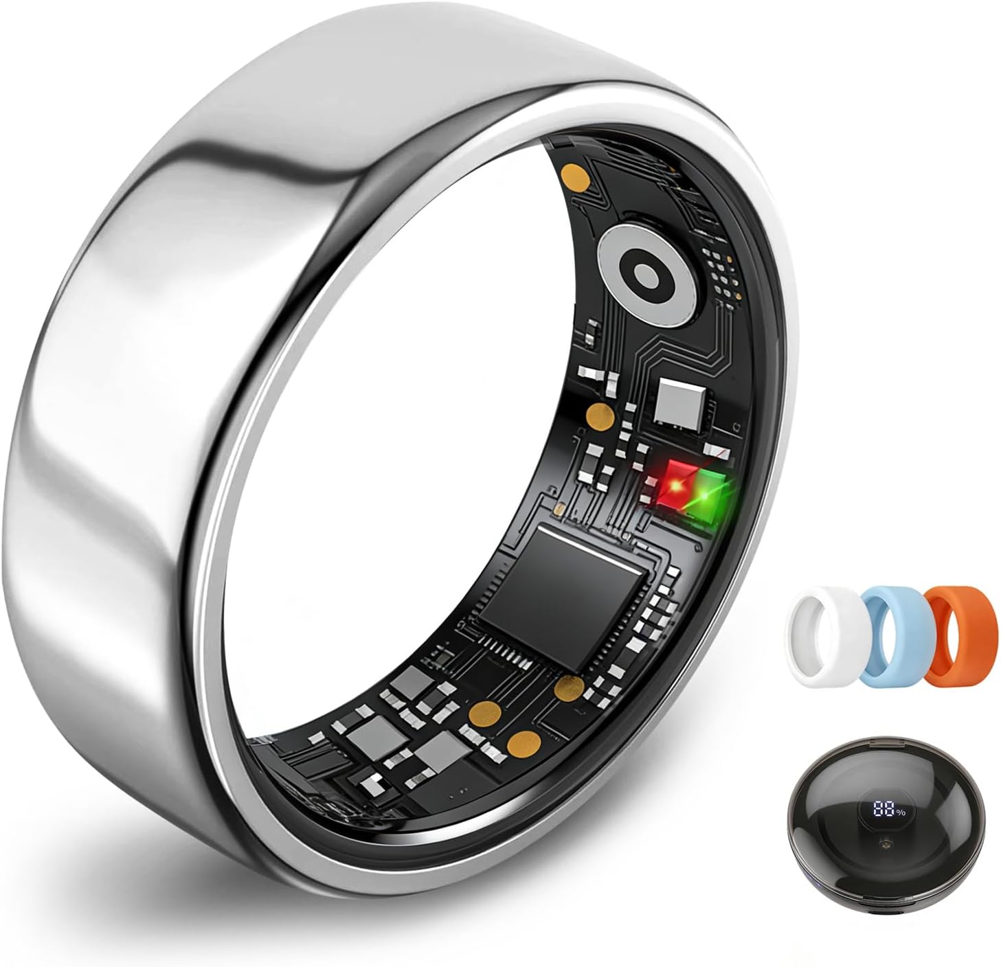 Smart Ring for Women Men,Fitness Tracker Ring,Heart Rate,Blood Oxygen,Meditation AssistanceStep Tracker,Sleep Tracker,Meditation Assistance,No Subscription Fee,IP68 Waterproof (Silver, 8)