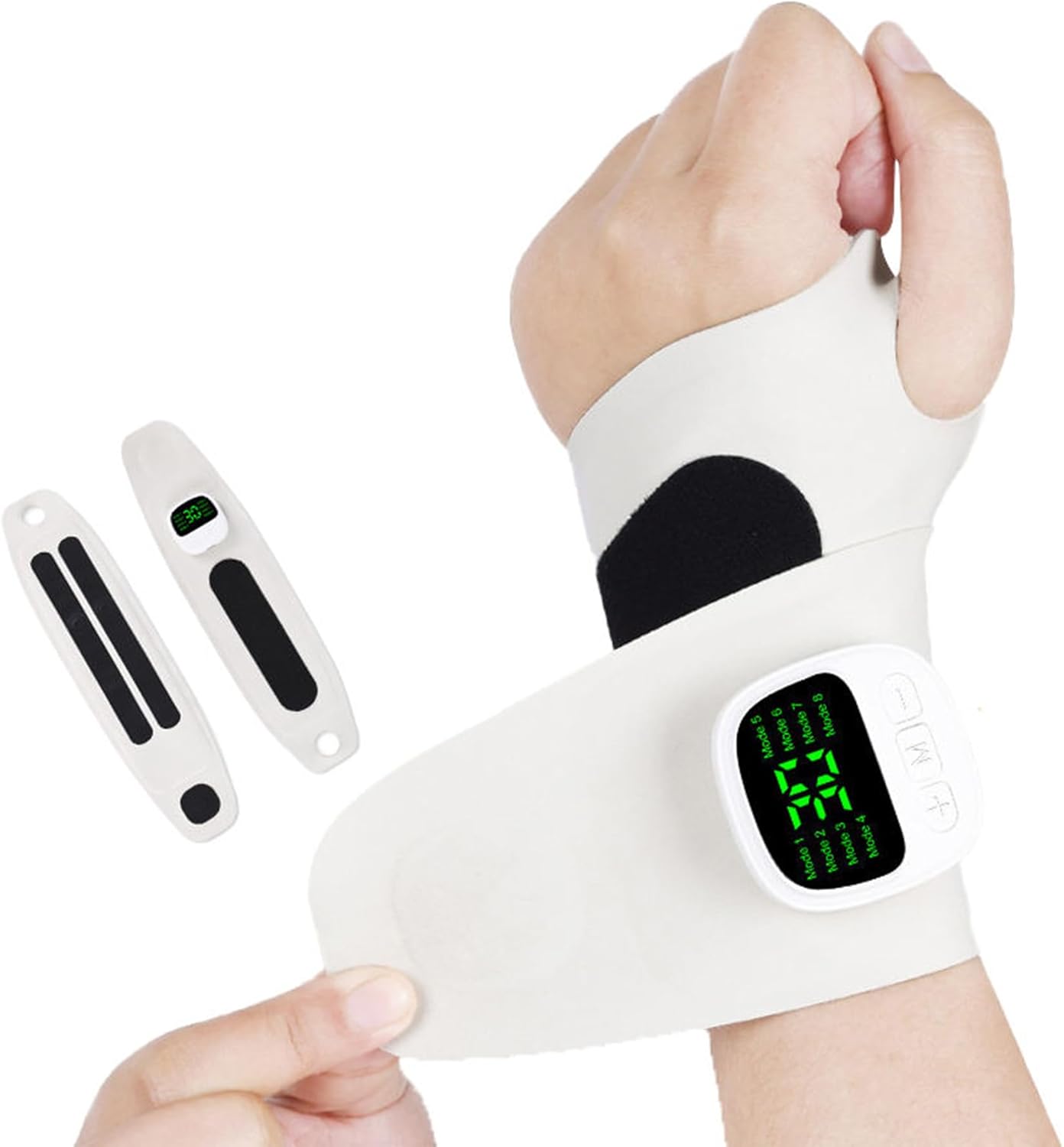 Rechargeable Adjustable Electric Wrist Massager, Ergonomic 360° Support Portable Cordless Hand Heating Pad with 8 Modes, 30 Intensity Levels for Hand Pain Relief, Magnetic Detachable Host