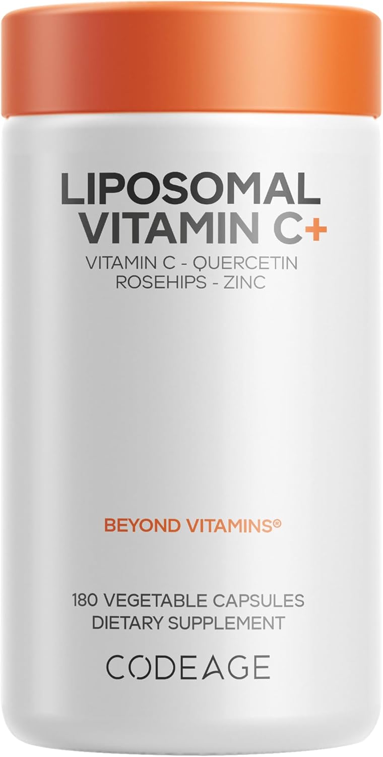 Codeage Liposomal Vitamin C 1500mg with Zinc, Elderberry, Citrus Bioflavonoids Grapefruit, Lemon, Orange Powder, Quercetin & Rose Hips Fruit – Vegan Supplement – Non-GMO, Vegan Pills, 180 Capsules
