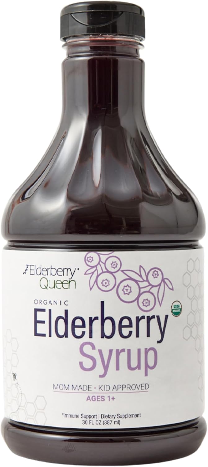 Elderberry Queen Organic Elderberry Syrup 30 Fl Oz – Immune Support Formula with Sambucus Black Elderberry & Aronia Berry – Pure Natural Certified Organic Elderberry Syrup for Kids and Adults