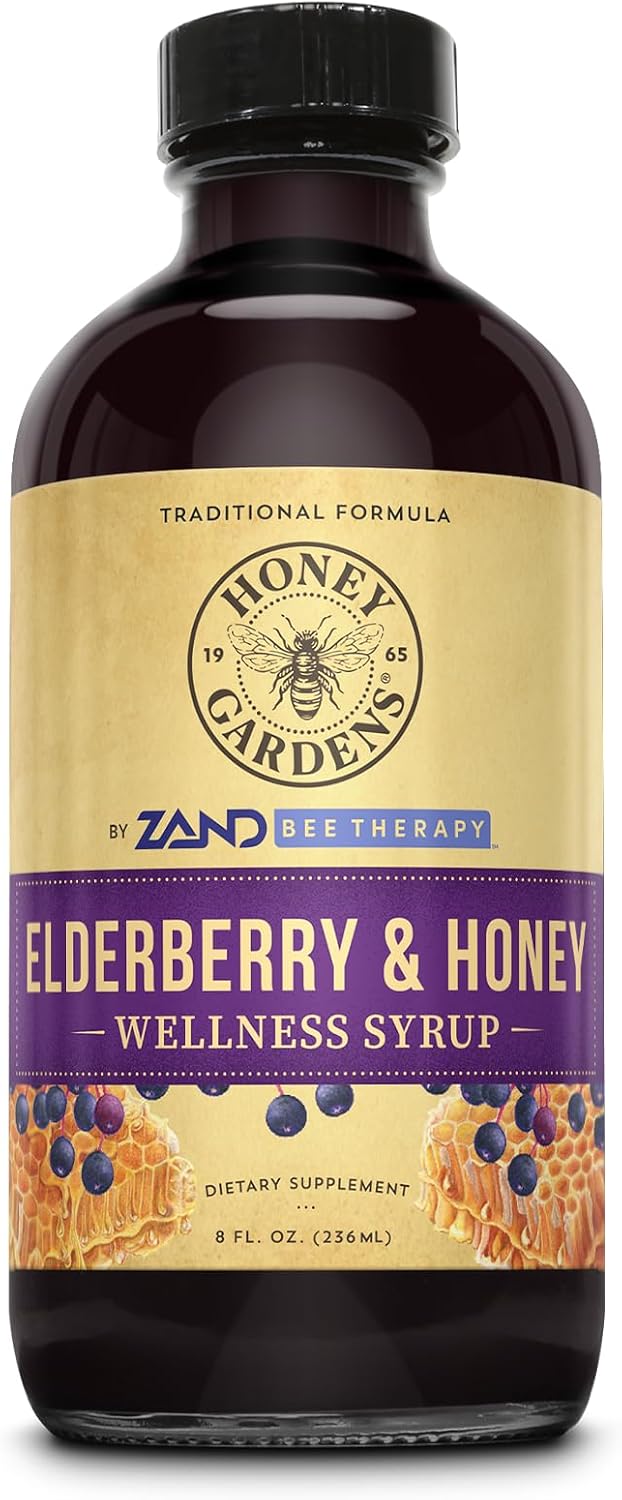 Honey Gardens Elderberry & Honey Immune Syrup – Black Elderberry Syrup for Adults & Kids, Natural Throat Defense Wellness Supplement with Propolis & Organic Apple Cider Vinegar – 8 Fl Oz