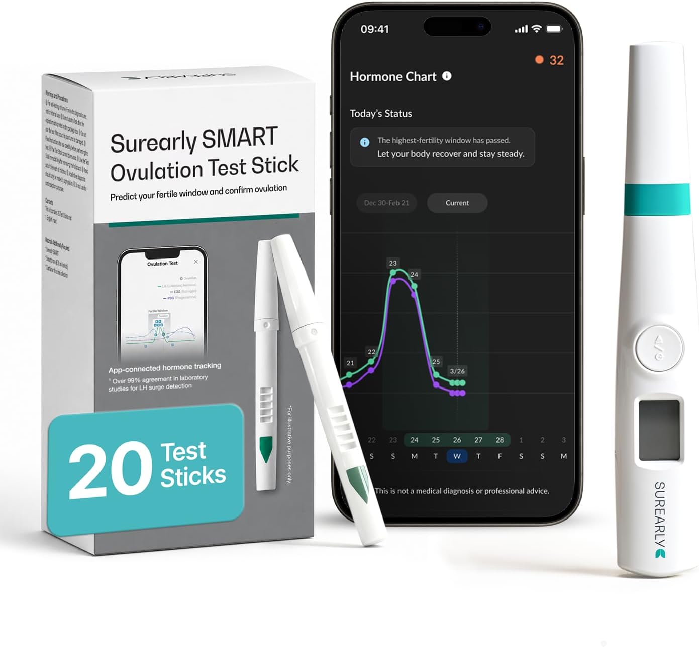 SMART Digital Ovulation Test Kit for Couples, LH and PdG Fertility Monitor and Ovulation Tracker with Soonr App, Predict and Confirm Ovulation at Home, 20 Test Sticks Included