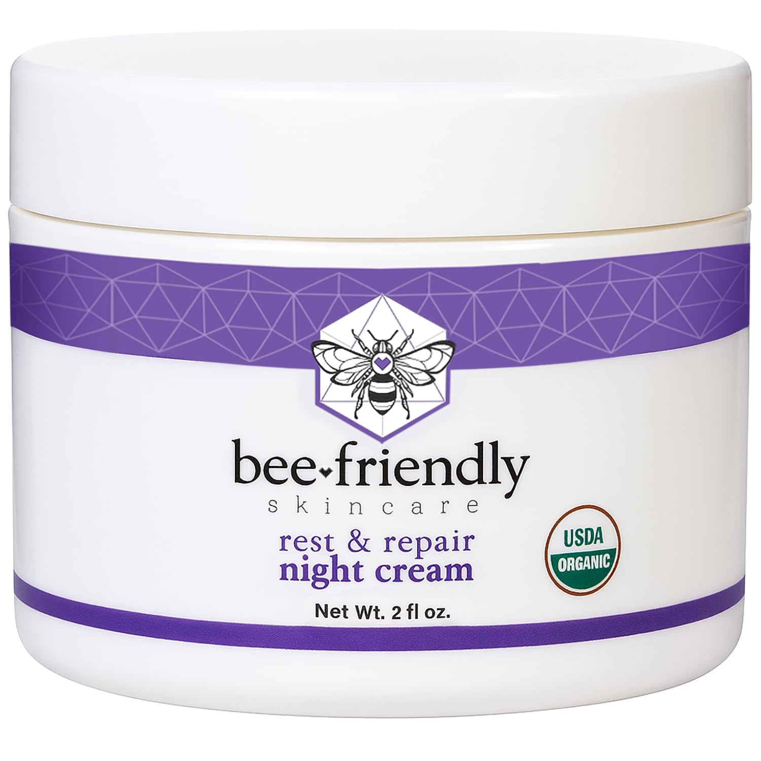 BeeFriendly® Organic Night Cream, USDA Certified, 2 oz | Deep Hydrating & Moisturizing, For Eye, Face, Neck & Decollete, Anti Aging & Anti Wrinkle