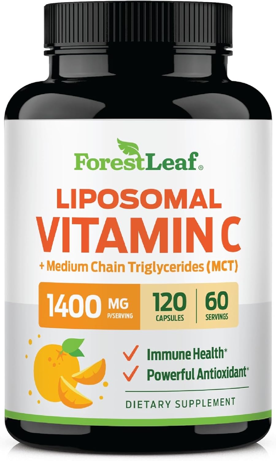 ForestLeaf Liposomal Vitamin C 1400mg Capsules | High Dose Vitamin C Liposomal Supplement w Coconut Oil Fatty Acids | Fast Absorption | Immune Support, Antioxidant, Collagen Production | 120 Vegan Cap
