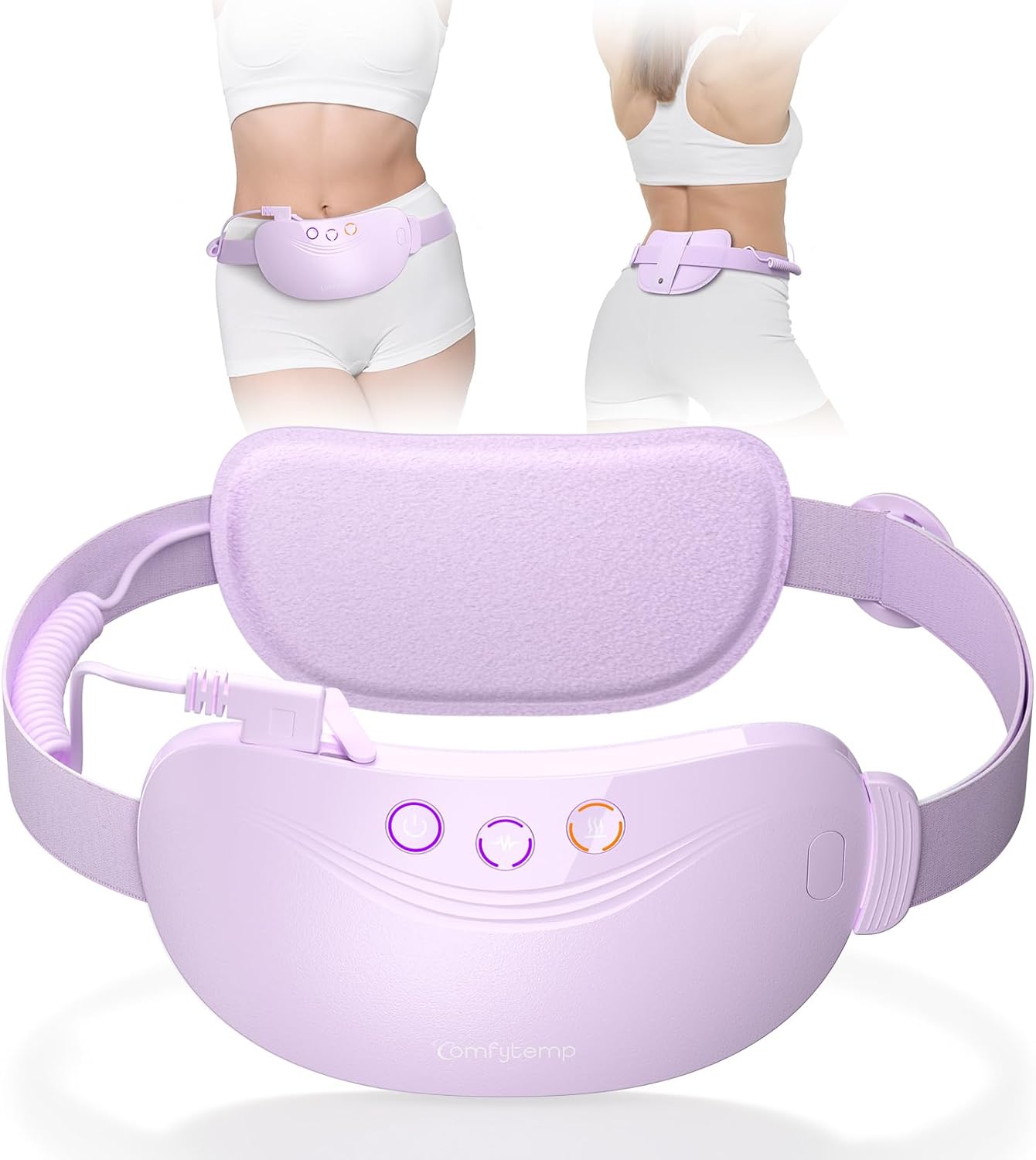 Comfytemp Portable Belly&Back Heating Pad for Period Cramps, FSA Eligible HSA Menstrual Cordless Abdominal Massager, Electric Wearable Rechargeable Belt with 3 Heat 3 Vibration 2 Intensity, Women Girl