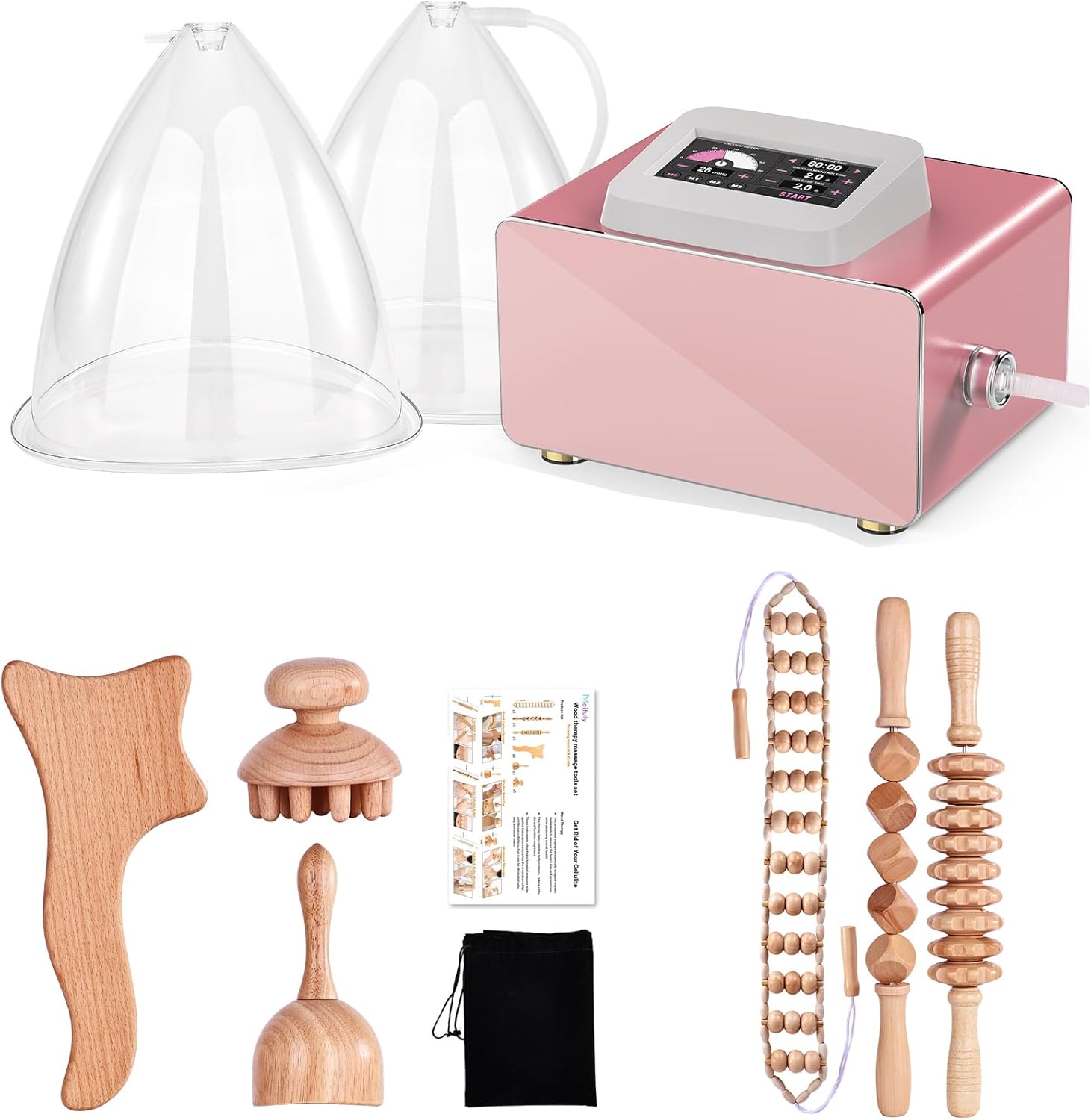 Meifuly Vacuum Therapy Machine with 24 Cups(Include 1500, 1800, 2100ML Large Cups) and 3 Gua Sha Head, 6 Pcs Wood Therapy Massage Tools