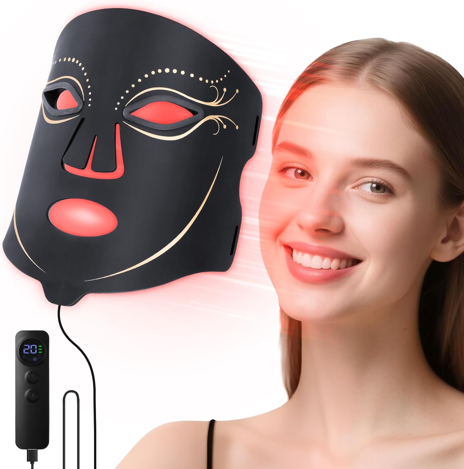 Morfone Red Light Therapy for Face, 4 Modes LED Face Mask Light Therapy with Timing Function, Near-Infrared 850NM Red Light Therapy for Home Use, Gift for Women Girls
