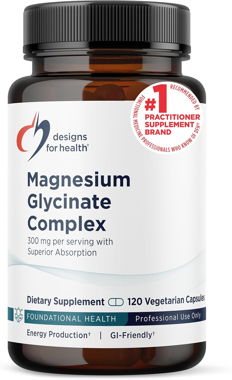 Designs for Health Magnesium Glycinate Complex – High Absorption, Patented Magnesium Complex – Promotes Calm Sleep, Energy, Bone & Heart Health, and Immune Support – Vegan, Gluten Free (120 Capsules)
