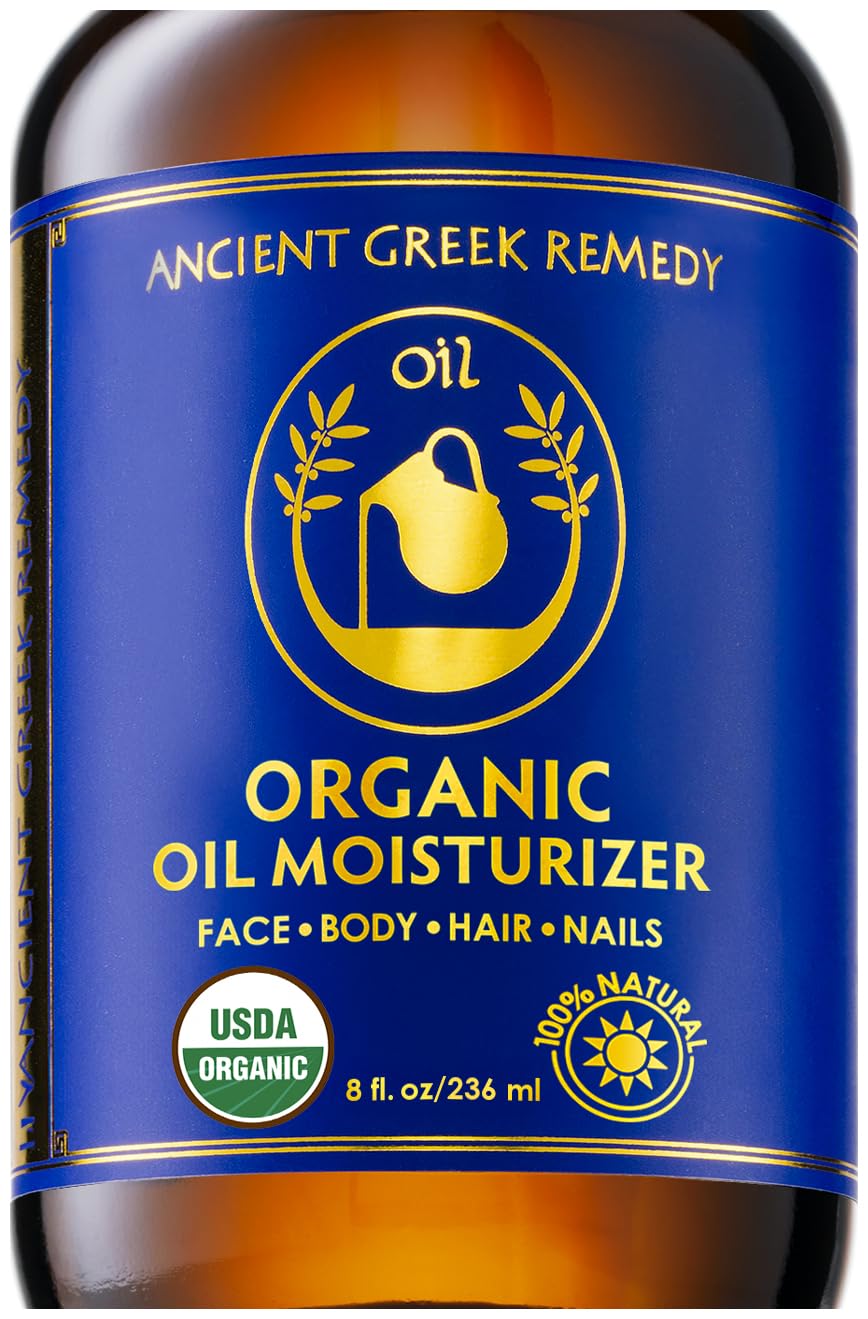 Ancient Greek Remedy Body Oil 8 oz – Organic After Shower Face Oil & Body Moisturizer for Dry Skin – Almond, Jojoba, Olive, Lavender, Vitamin E Oils – Natural Clean Facial Skincare for Women & Men