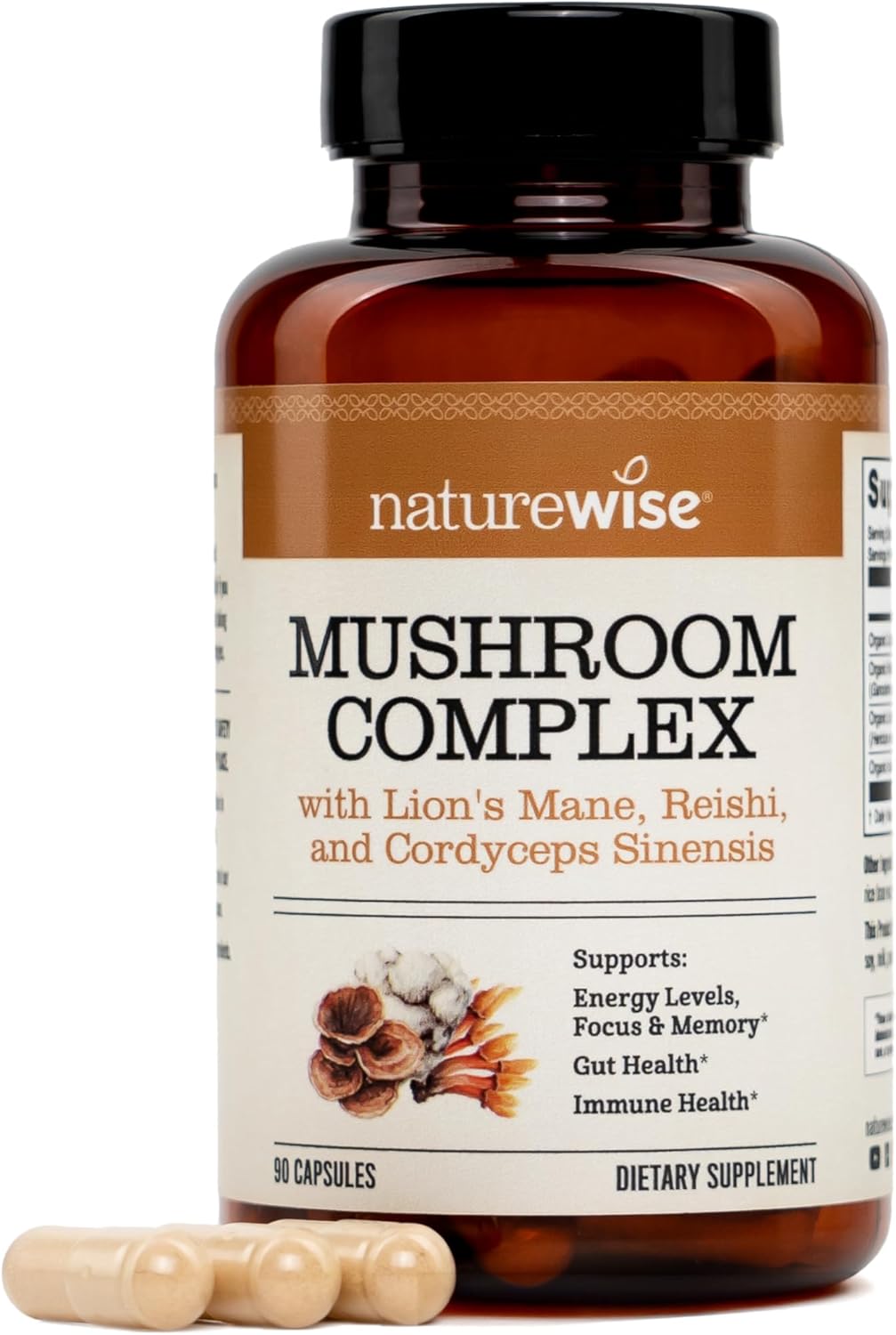 NatureWise Mushroom Complex – with Organic Lion’s Mane + Reishi & Cordyceps Sinensis – Lions Mane Supplement with Organic Mushrooms – Vegan – Non-GMO – USA Manufactured – 90 Capsules[30-Day Supply]