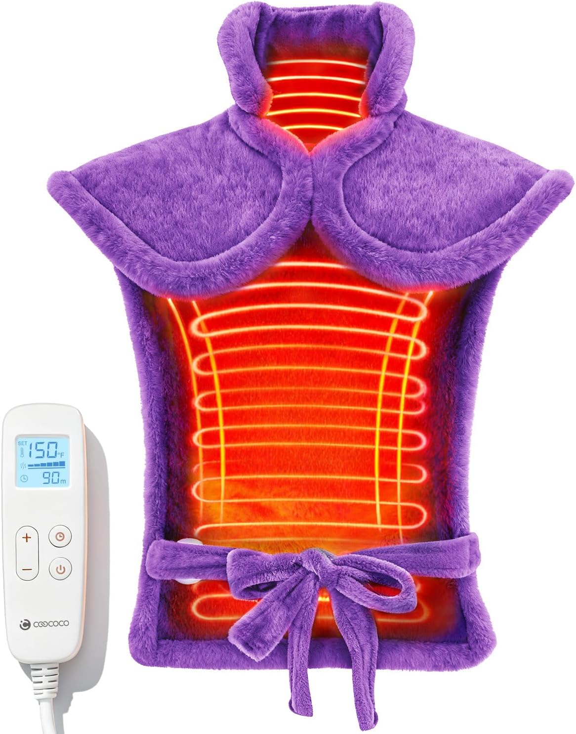 CooCoCo Back Heating Pads for Women Grandma, FSA Eligible Heat Pad for Back Pain Relief, Cute Heat Pad with 6 Heat Levels, HSA Store Approved Items, ETL Certified, Purple