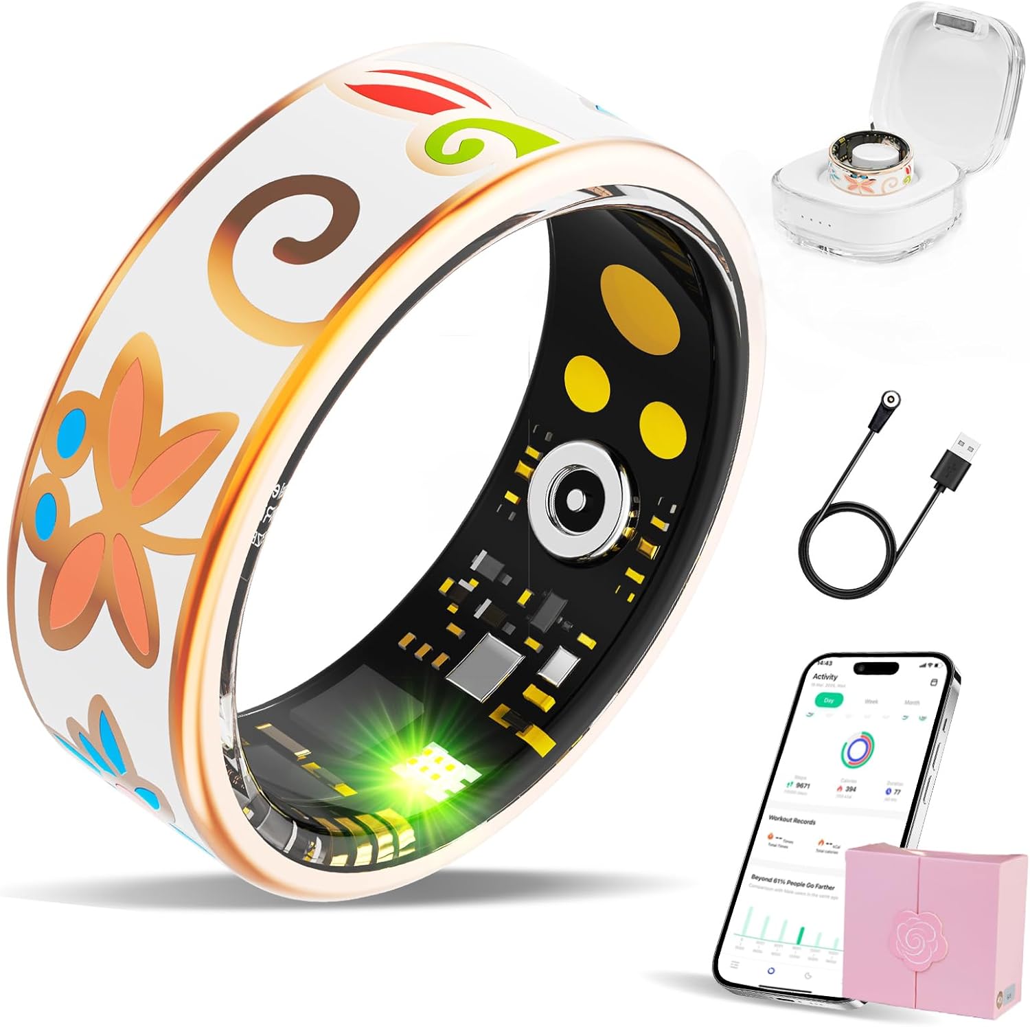 Smart Ring Health Tracker, for men and women, equipped with heart rate monitor, sleep tracker, 8 exercise modes, step counter, 5-7 days battery life, no subscription fee, IP68 waterproof R18 (7)