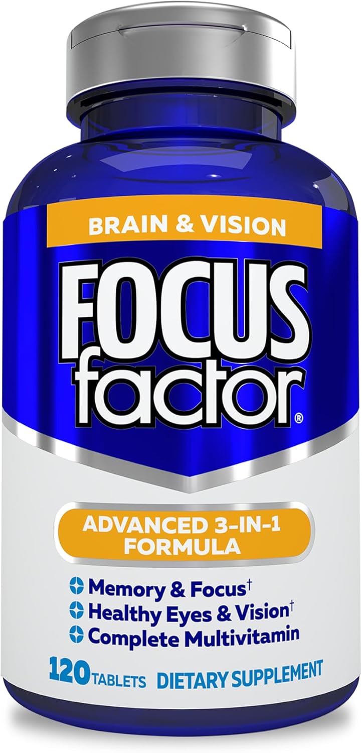 Focus Factor Adults Brain and Vision Supplement, 120 Count – Eye Vitamin, Mineral Supplement & Complete Multivitamin w/Lutein & Zeaxanthin – Brain Supplement for Focus, Concentration, Memory
