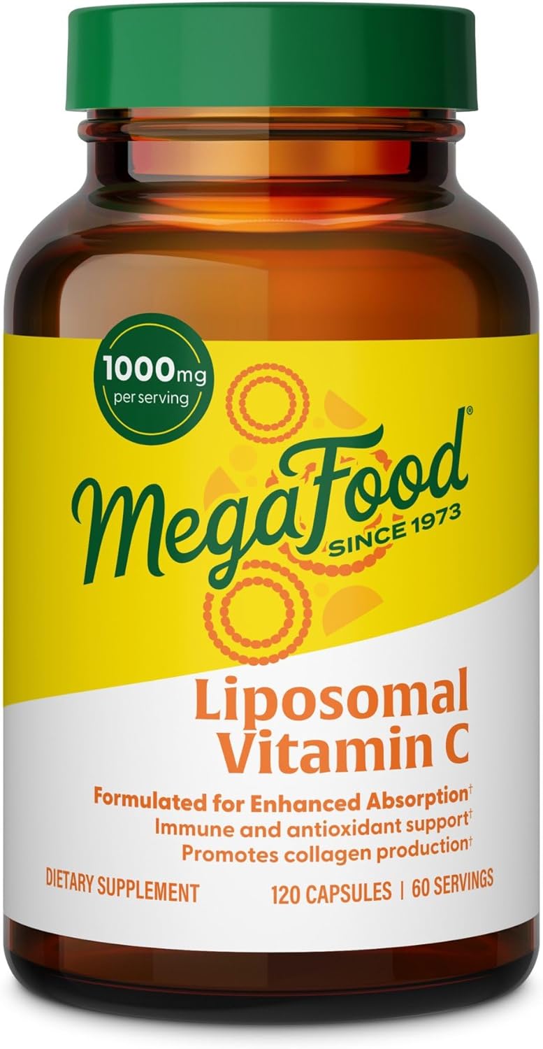 MegaFood Liposomal Vitamin C 1000mg Per Serving – Collagen Production & Immune Support Supplement – High Potency Formula – Superior Absorption & Gentle On Stomach -120 Vitamin C Capsules, 60 Servings