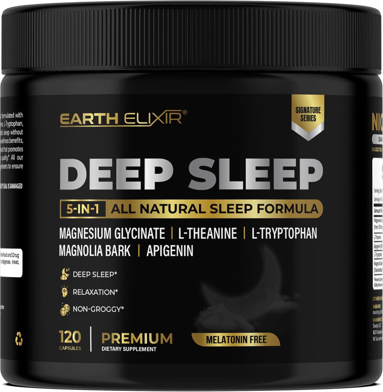 Earth Elixir Melatonin Free Sleep Aid for Adults | Magnesium Glycinate, L-Theanine, Apigenin Supplement for Sleep, L-Tryptophan, Magnolia Bark | Magnesium for Sleep, Non Habit Forming, Made in USA