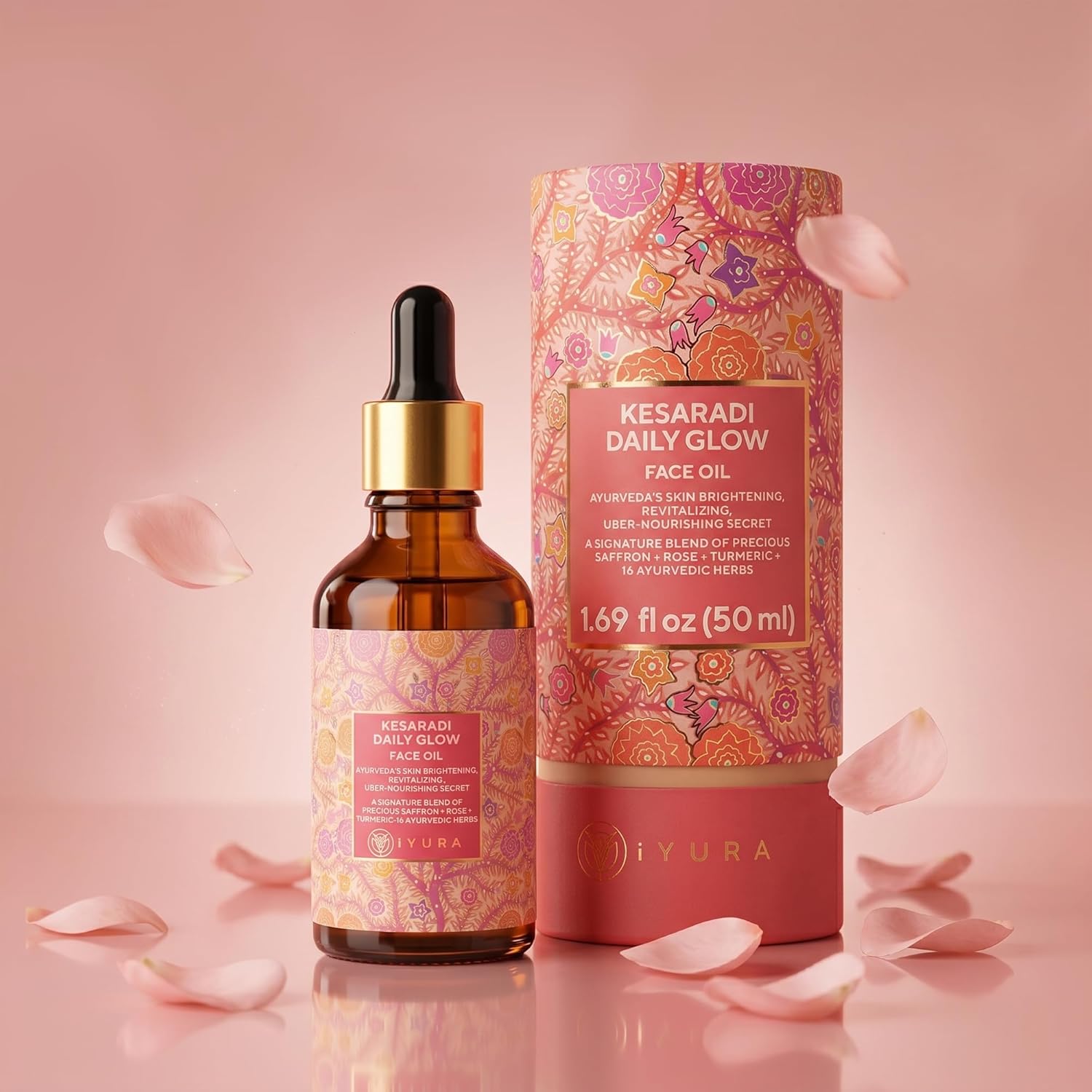 iYURA Kesaradi Face Oil – Rich in Saffron | 100% Natural | For Visibly Brighter Skin – Ayurvedic Face Moisturizer for Dull, Dry, Sensitive Skin; 1.69 fl oz