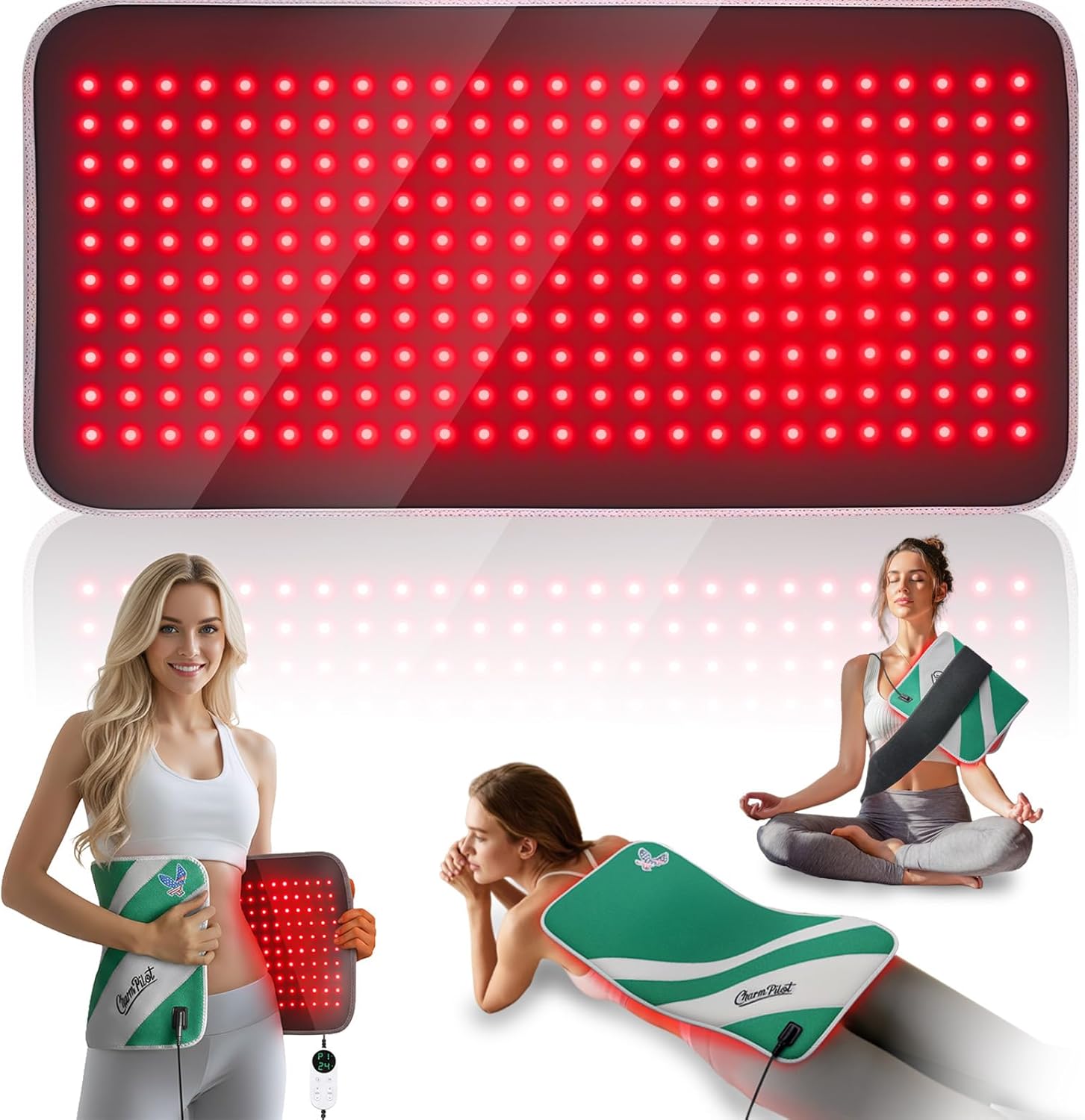 Red Light Therapy for Body, 24″ x 12″ Large Size (250 LEDs) Near Infrared Red Light Therapy Mat, 660nm&850nm, Adjustable Timer and Power Levels, Sweat-Resistant & Easy-Clean for Pain Relief