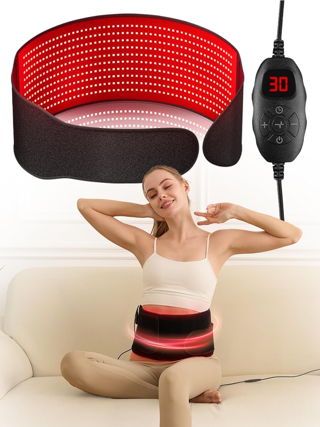 Red Light Therapy Belt, 600 High-Density LEDs Red Light Therapy, Infrared Light Therapy Wrap with 5 Intensity Levels, 6 Timer Settings, Handheld Controller, Gifts for Women Men