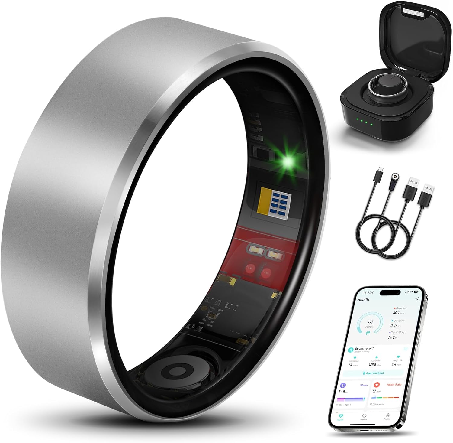 Smart Ring 2.0 for Women Men, Slim Scratch & Fingerprint Resistant Design, Advanced Chip Fitness Tracker, Sleep, Stress & Activity Monitoring, Waterproof, No Subscription Fees, Silver 11