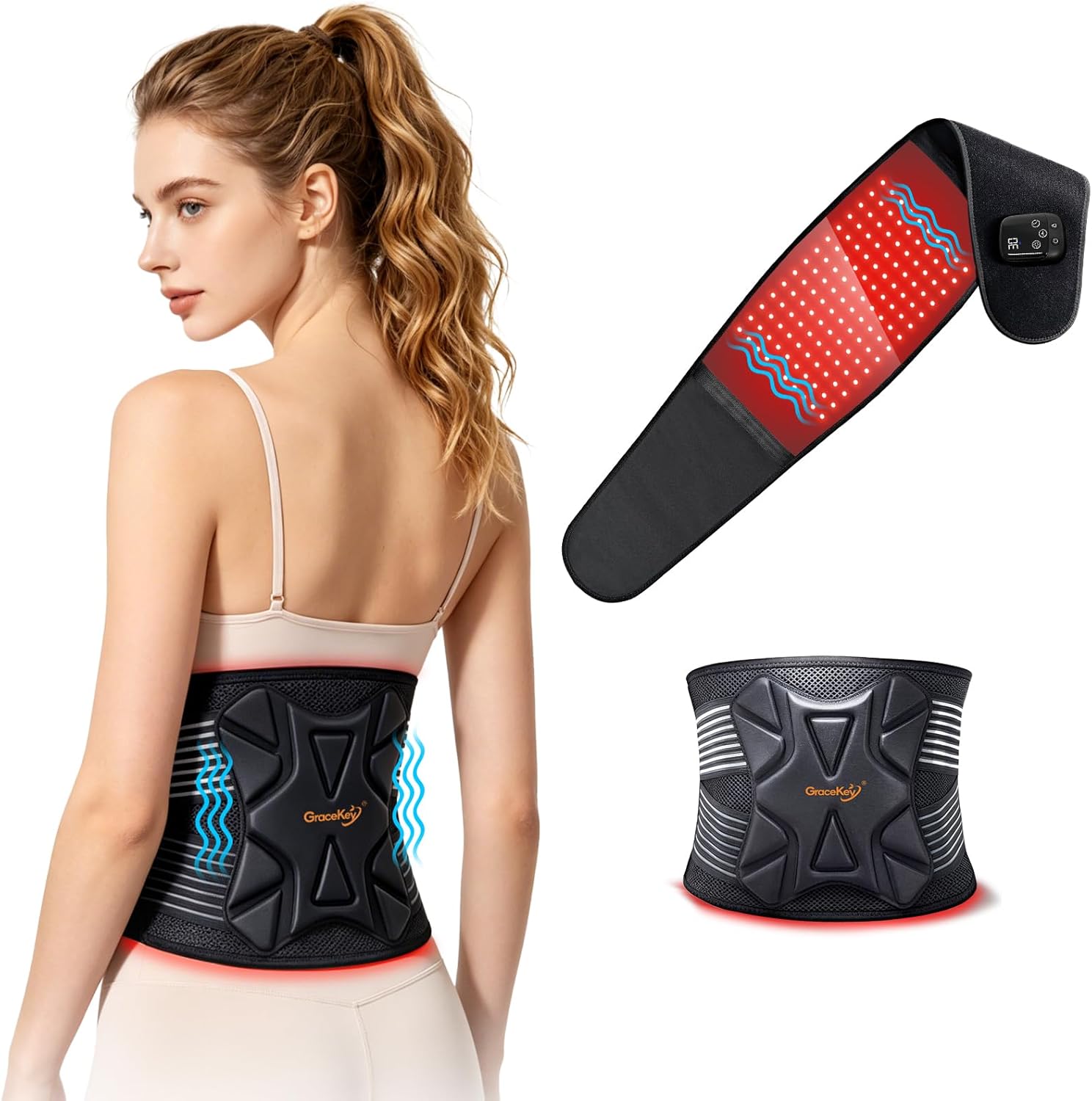 Gracekey Red Light Therapy Belt, 660nm & 850nm Red Light Therapy Body, 5000mAh Cordless Design with Vibration Massage, for Back, Waist, Belly and Shoulder
