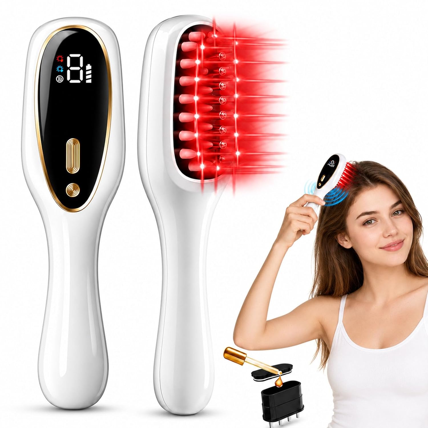 Obiredk ㅤLaser Hair Growth Comb, 650nm Red Light Therapy for Hair Regrowth, FDA Cleared LLLT Scalp Massager for Thinning Hair & Receding Hairline Rechargeable – White